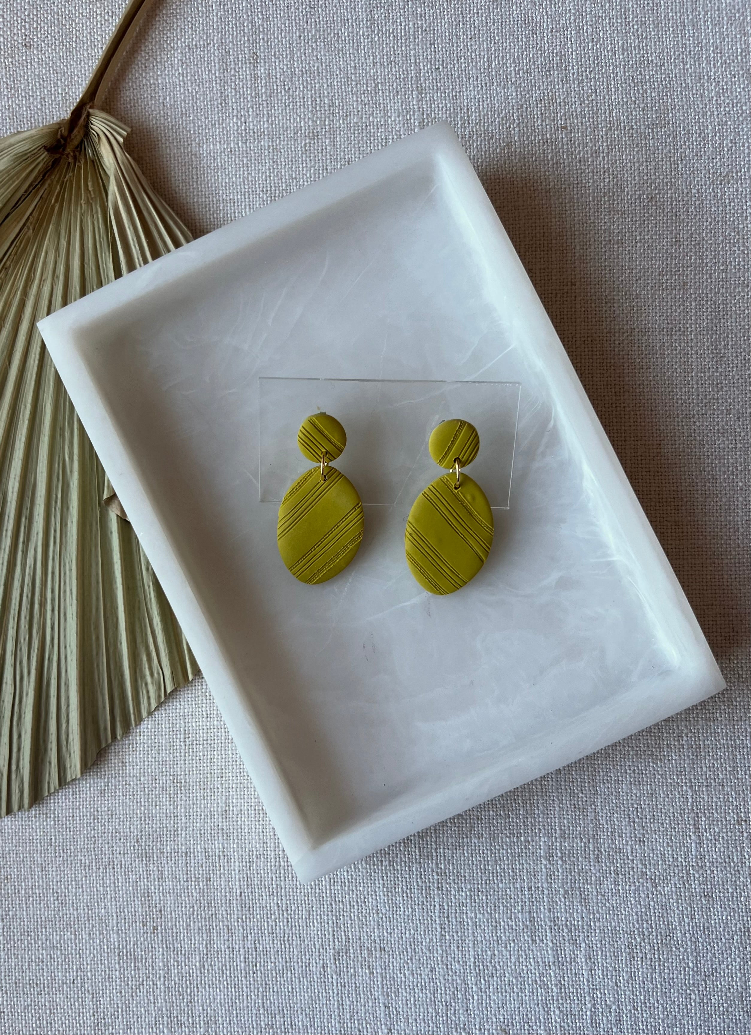 Chartreuse Textured Oval Earrings