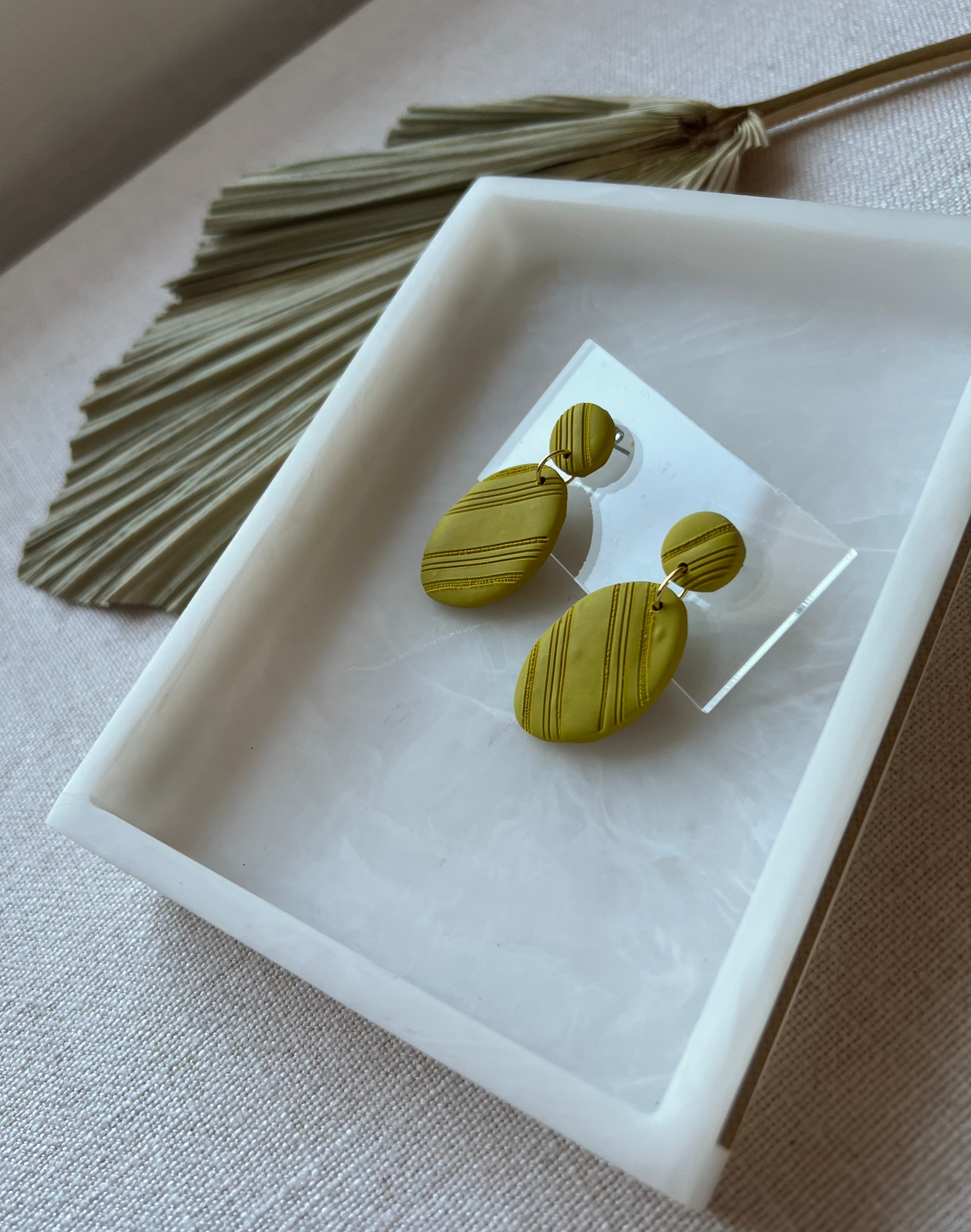 Chartreuse Textured Oval Earrings