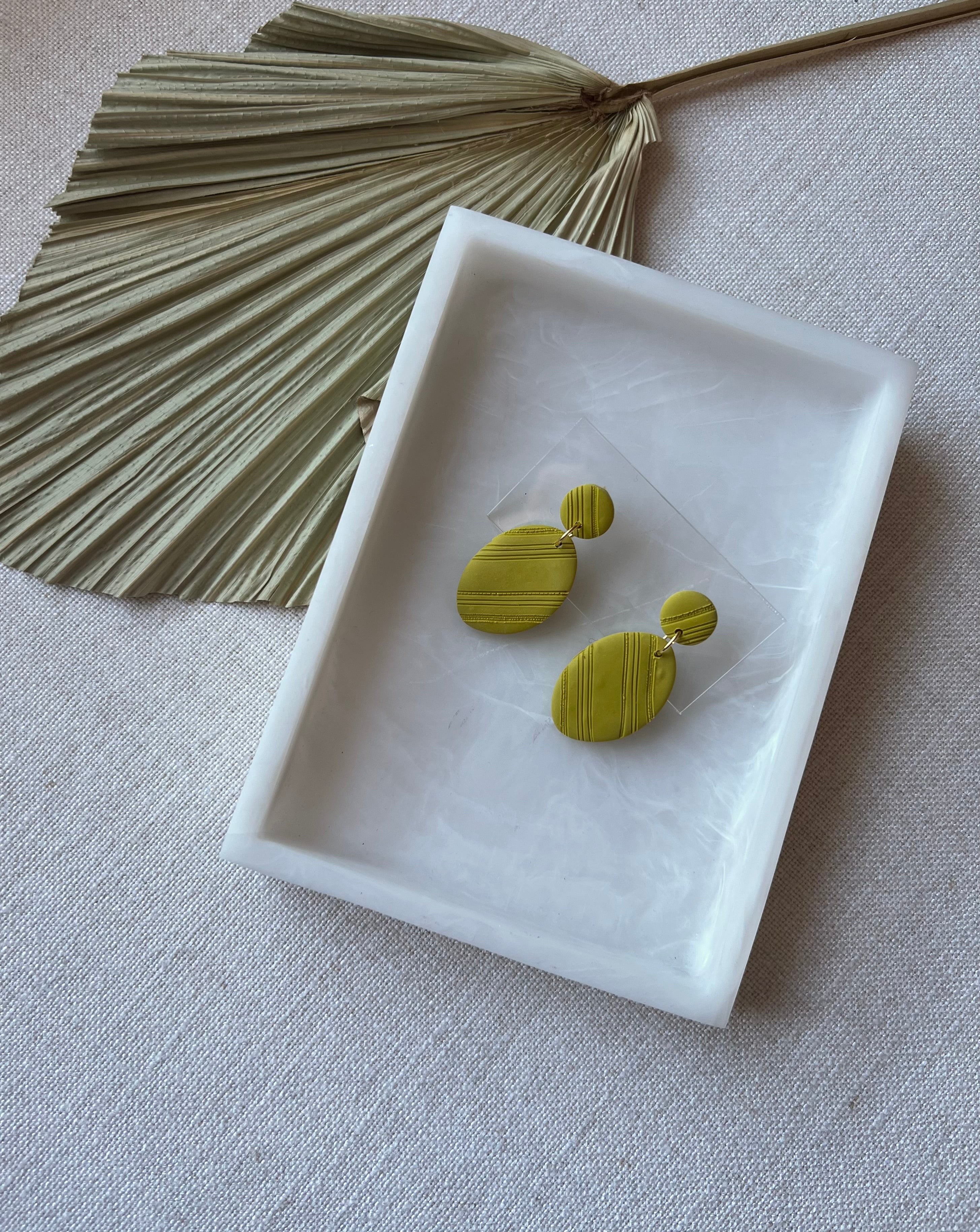Chartreuse Textured Oval Earrings