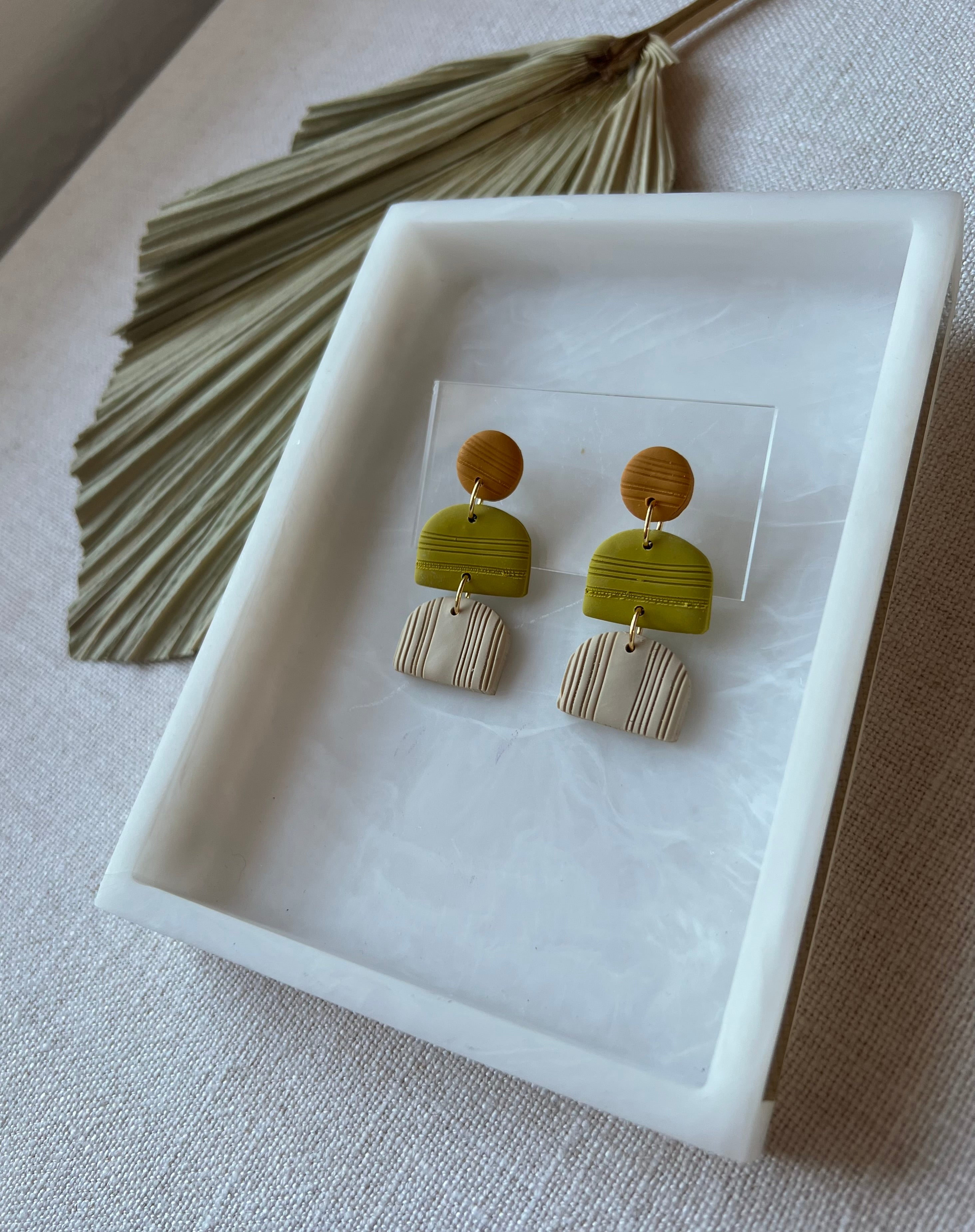 Chartreuse, Mustard & Beige Textured Earrings