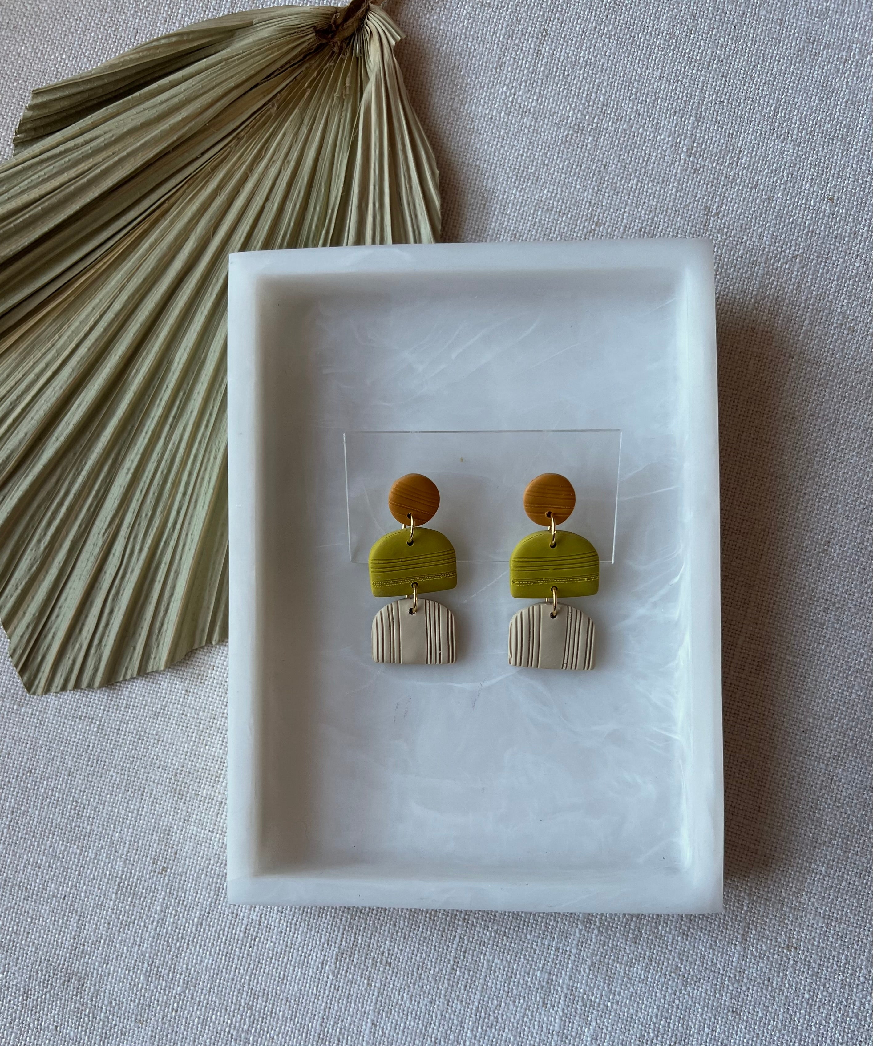 Chartreuse, Mustard & Beige Textured Earrings