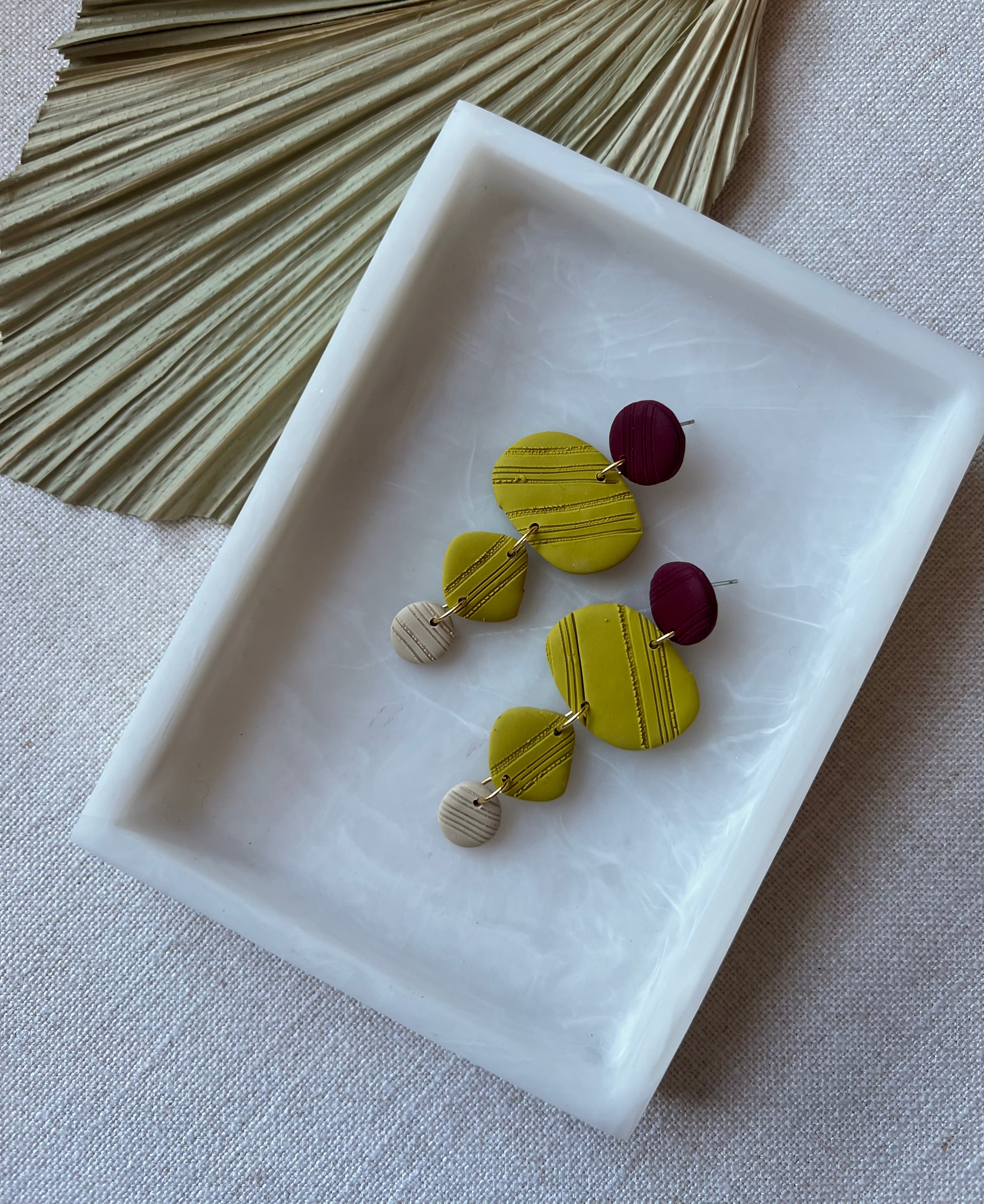 Chartreuse, Bordeux & Beige Textured Earrings