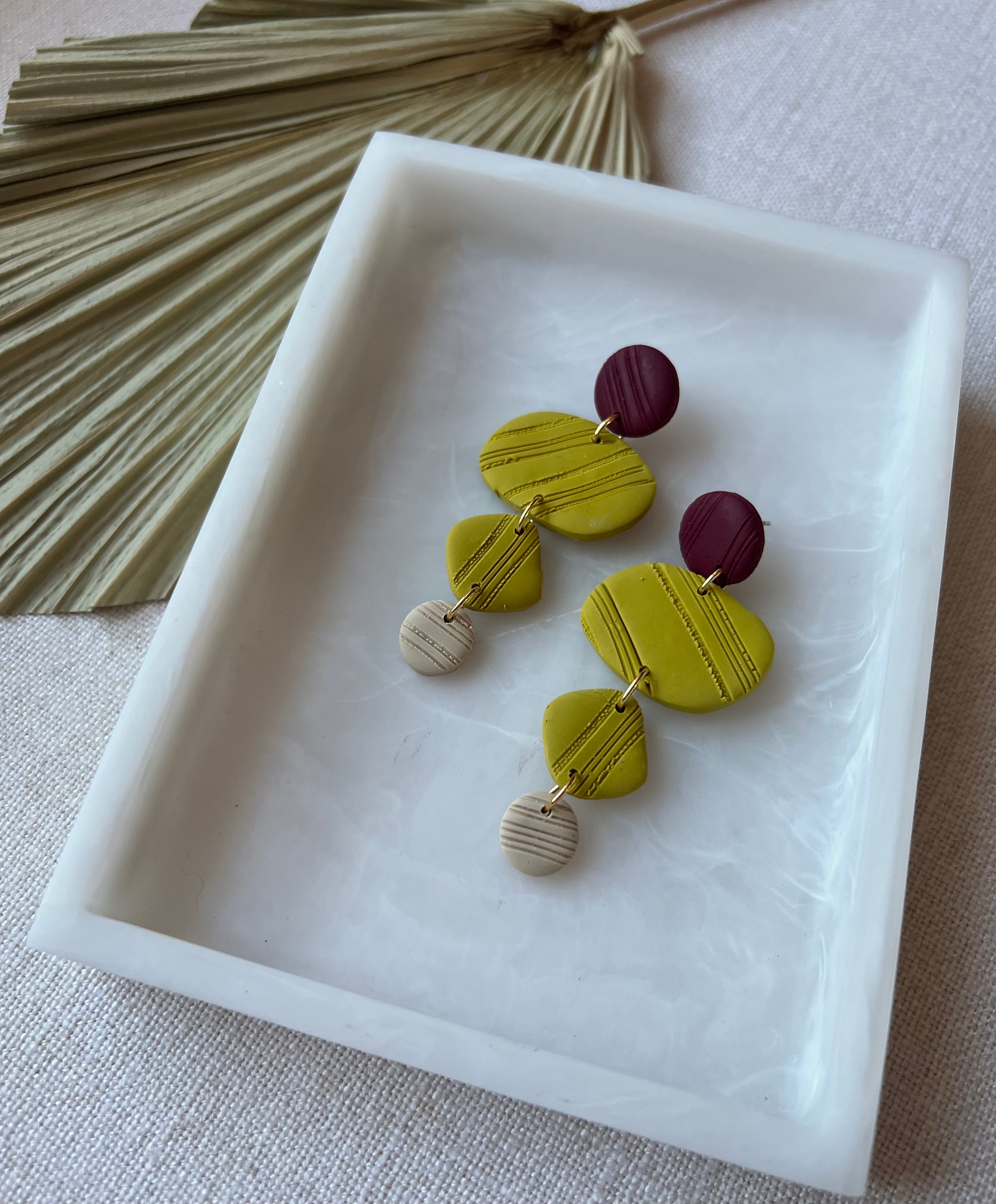 Chartreuse, Bordeux & Beige Textured Earrings