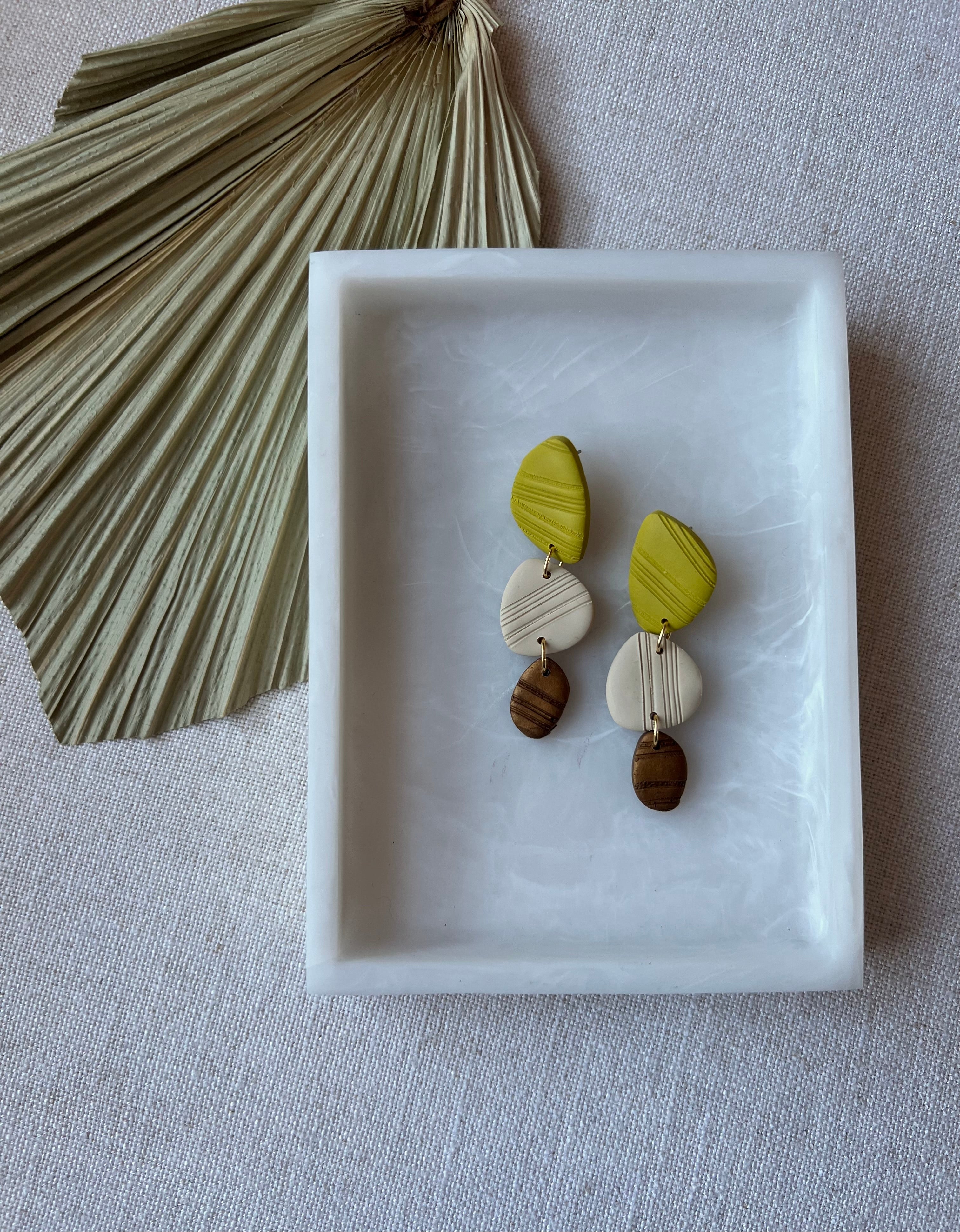 Chartreuse, Beige & Bronze Textured Earrings