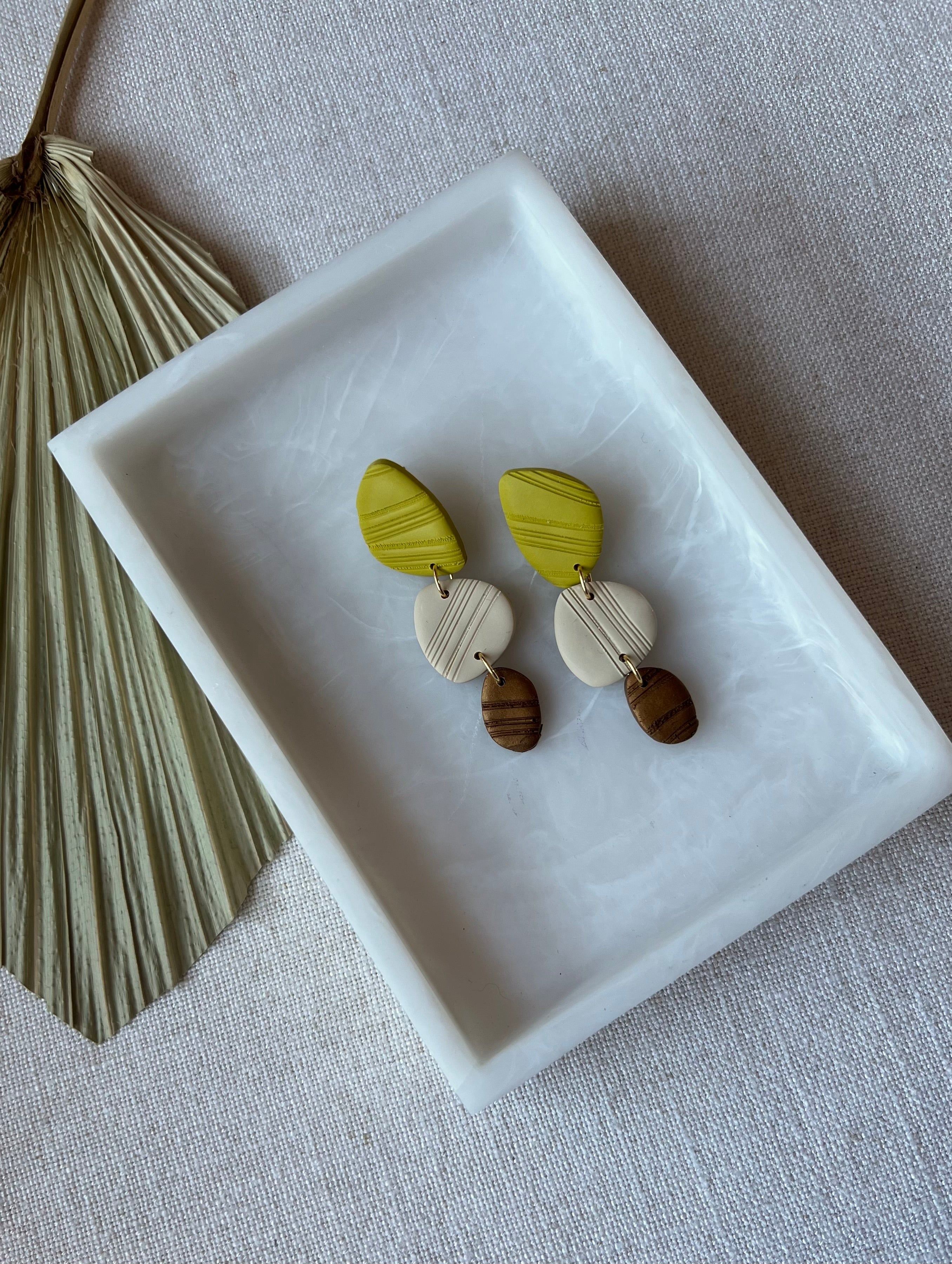Chartreuse, Beige & Bronze Textured Earrings