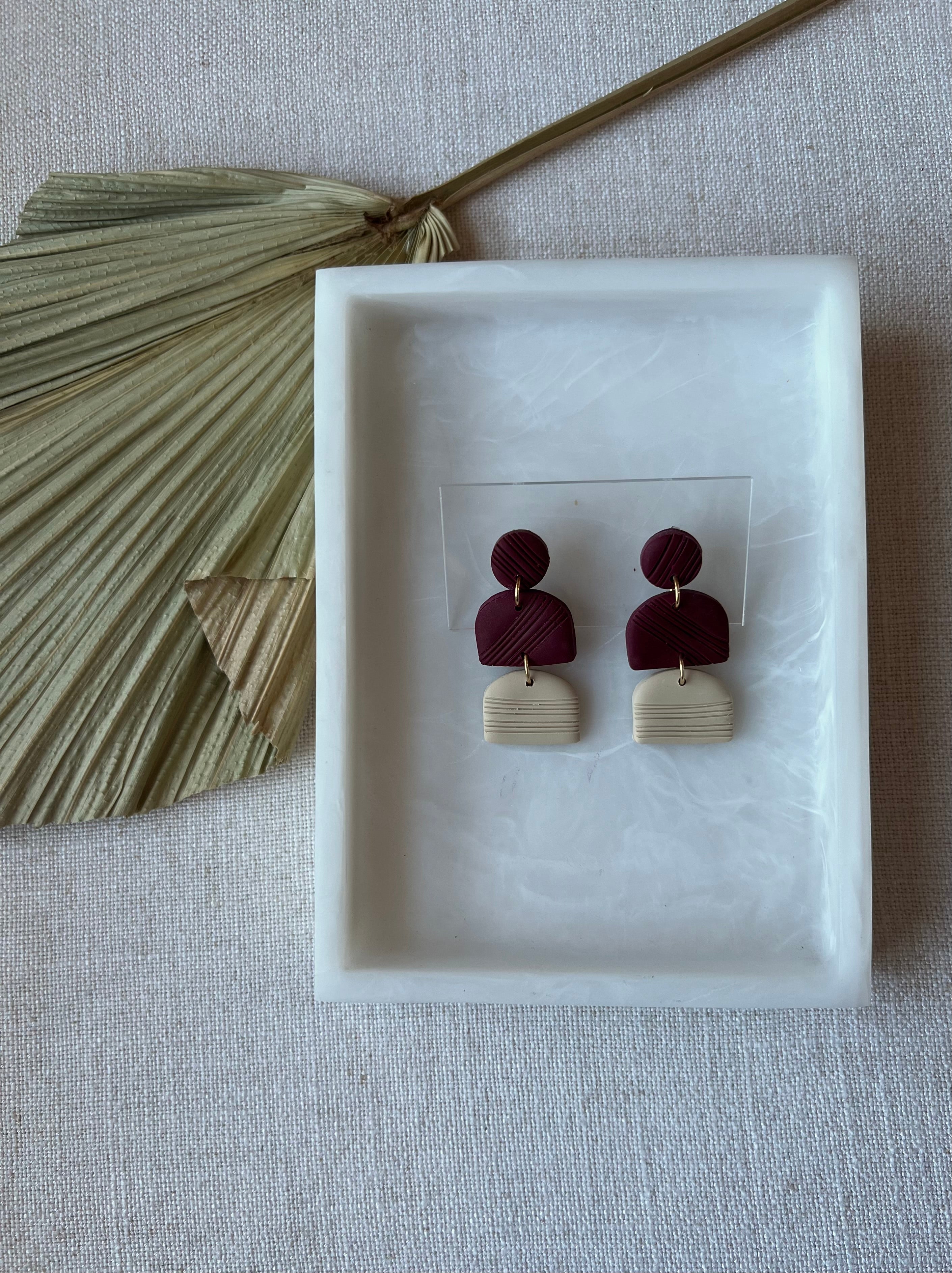 Bordeux & Beige Textured Earrings
