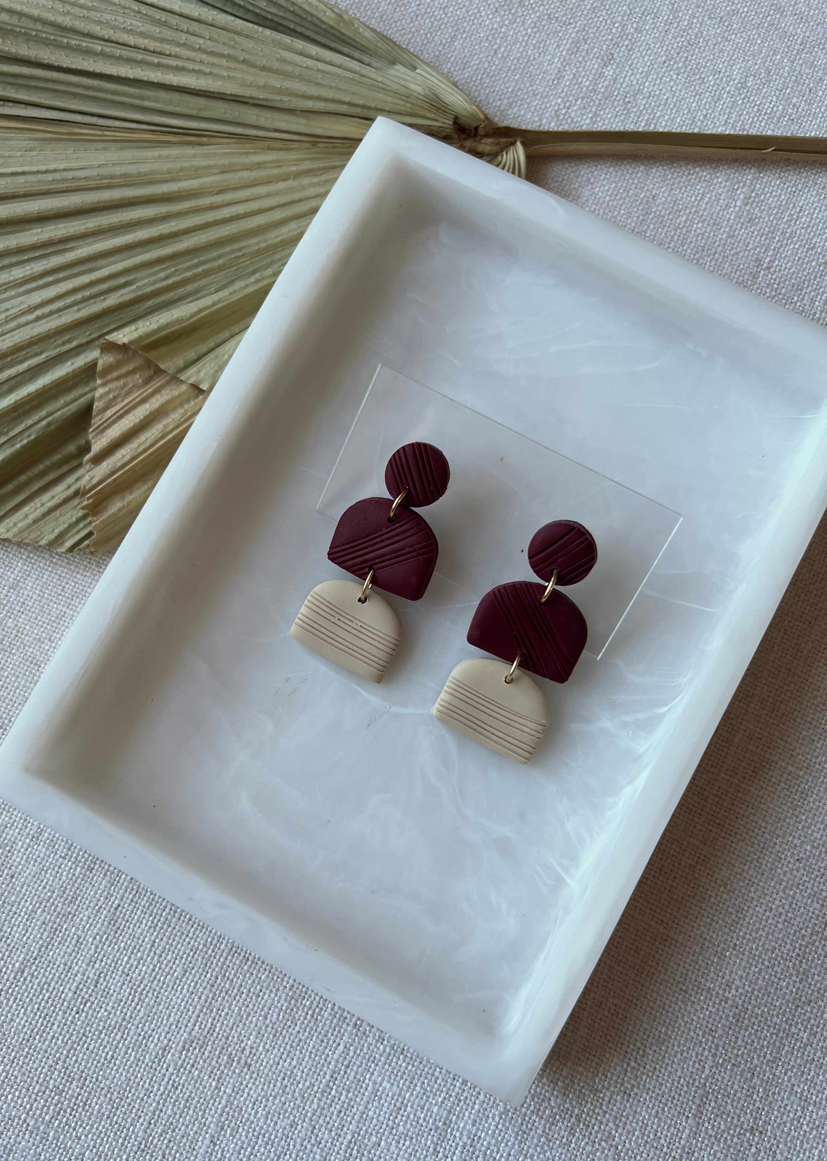 Bordeux & Beige Textured Earrings