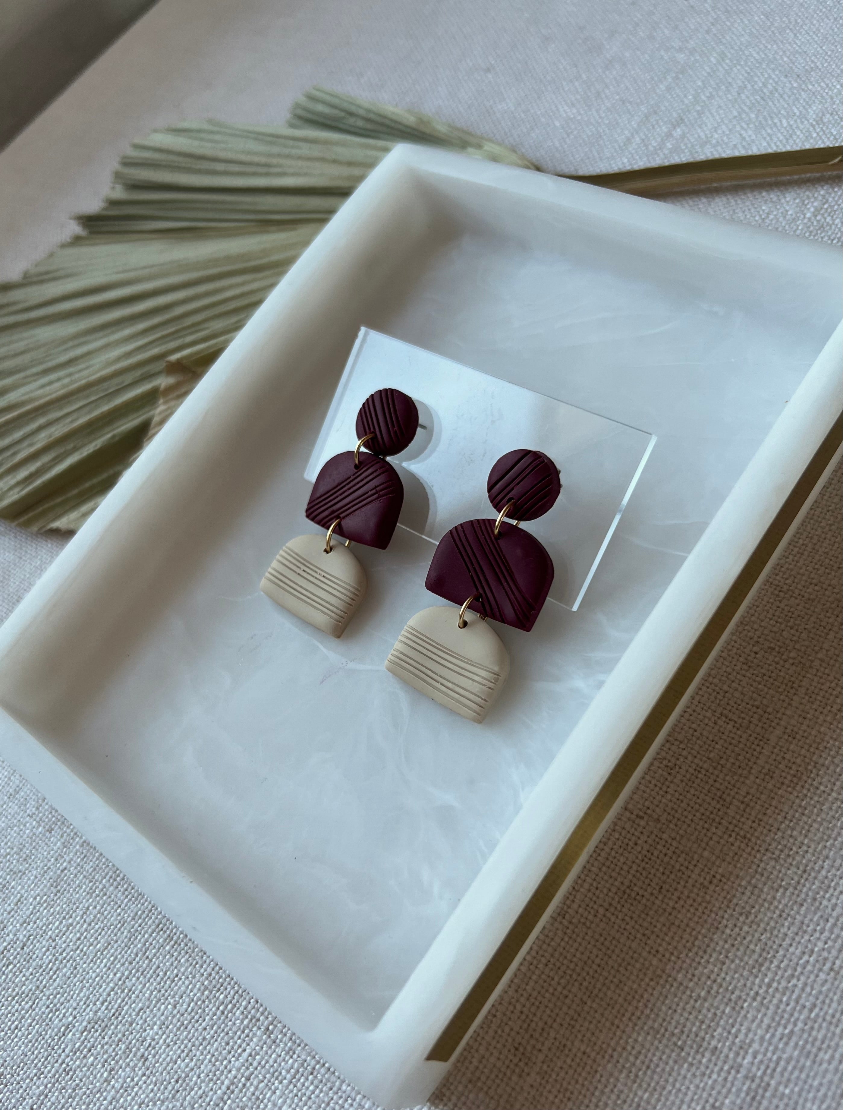 Bordeux & Beige Textured Earrings