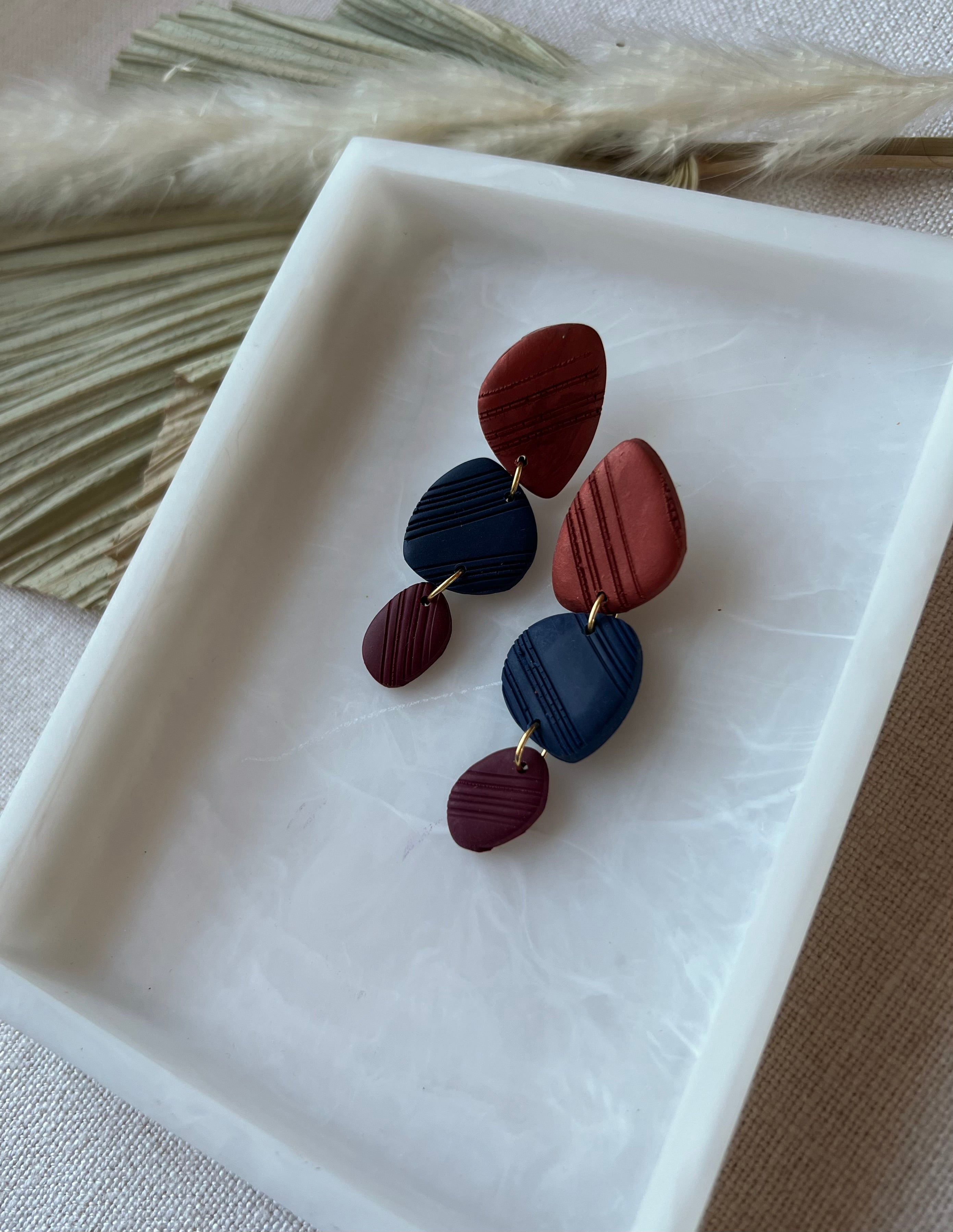 Copper, Navy & Bordeux Textured Earrings