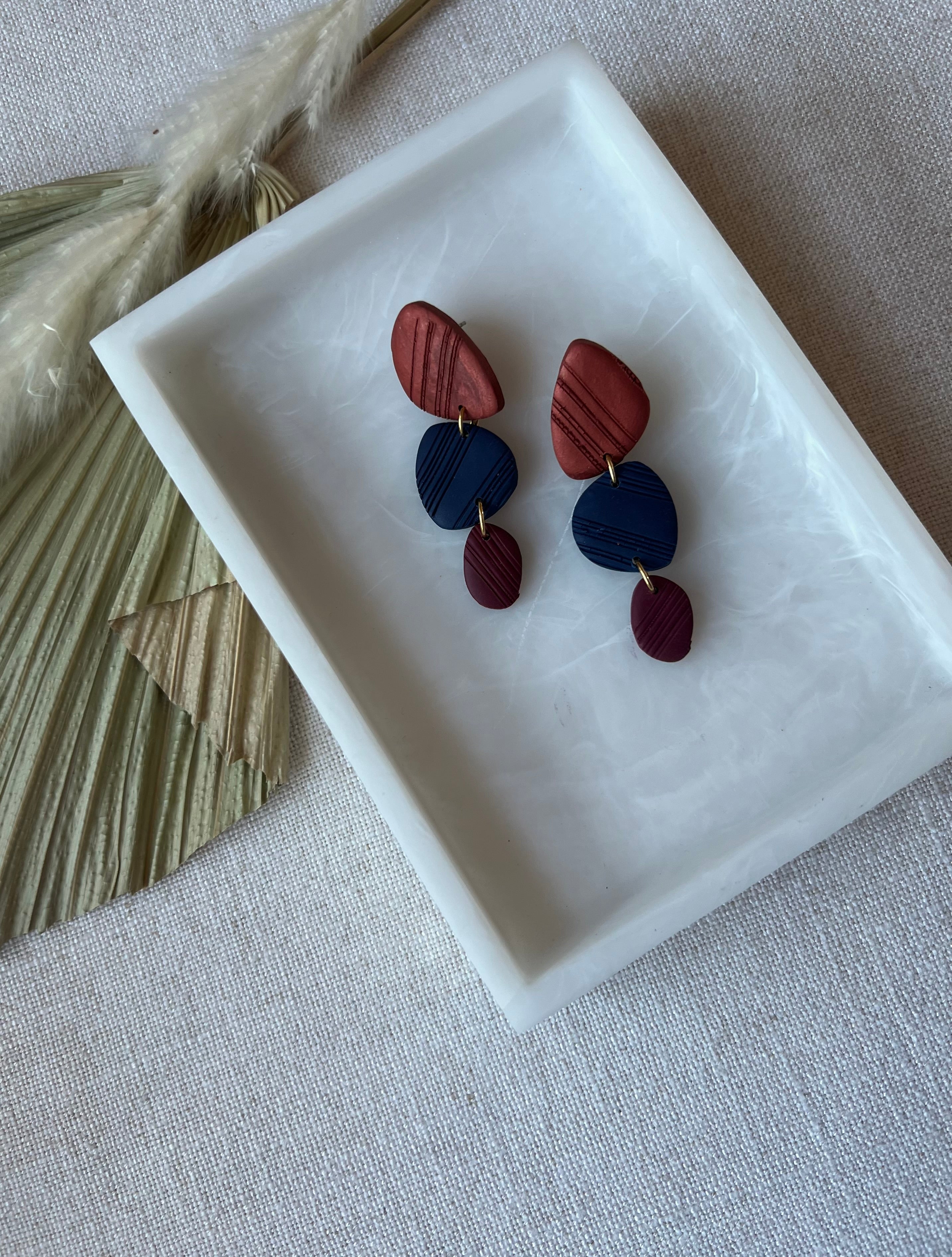 Copper, Navy & Bordeux Textured Earrings