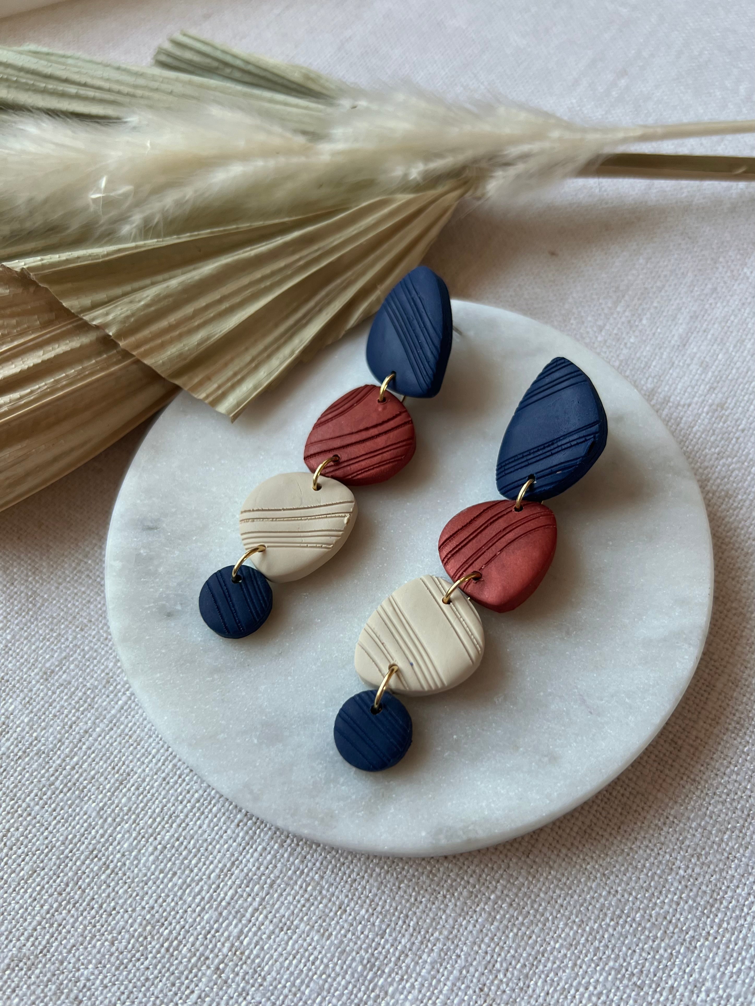 Navy, Copper & Beige Textured Earrings