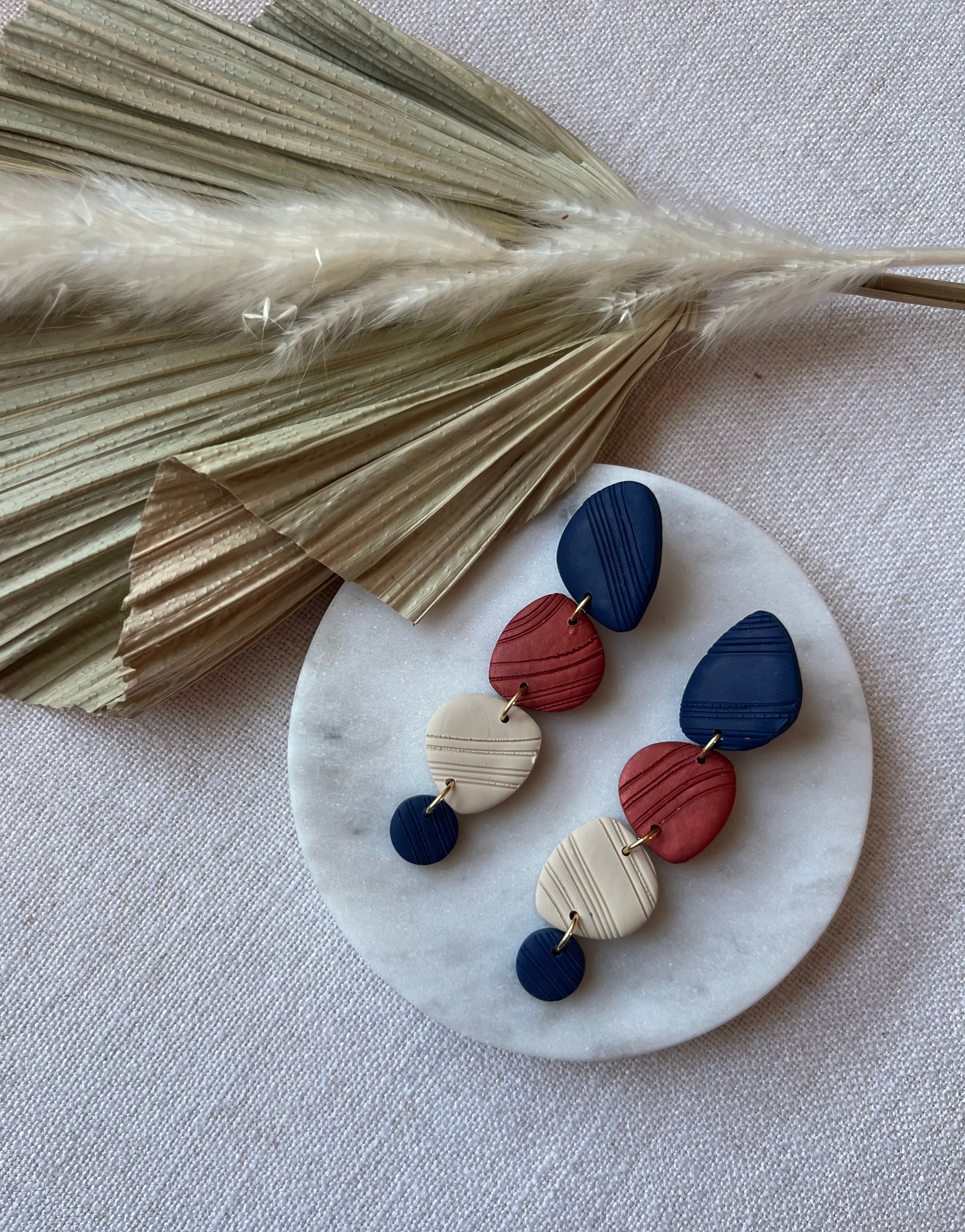 Navy, Copper & Beige Textured Earrings