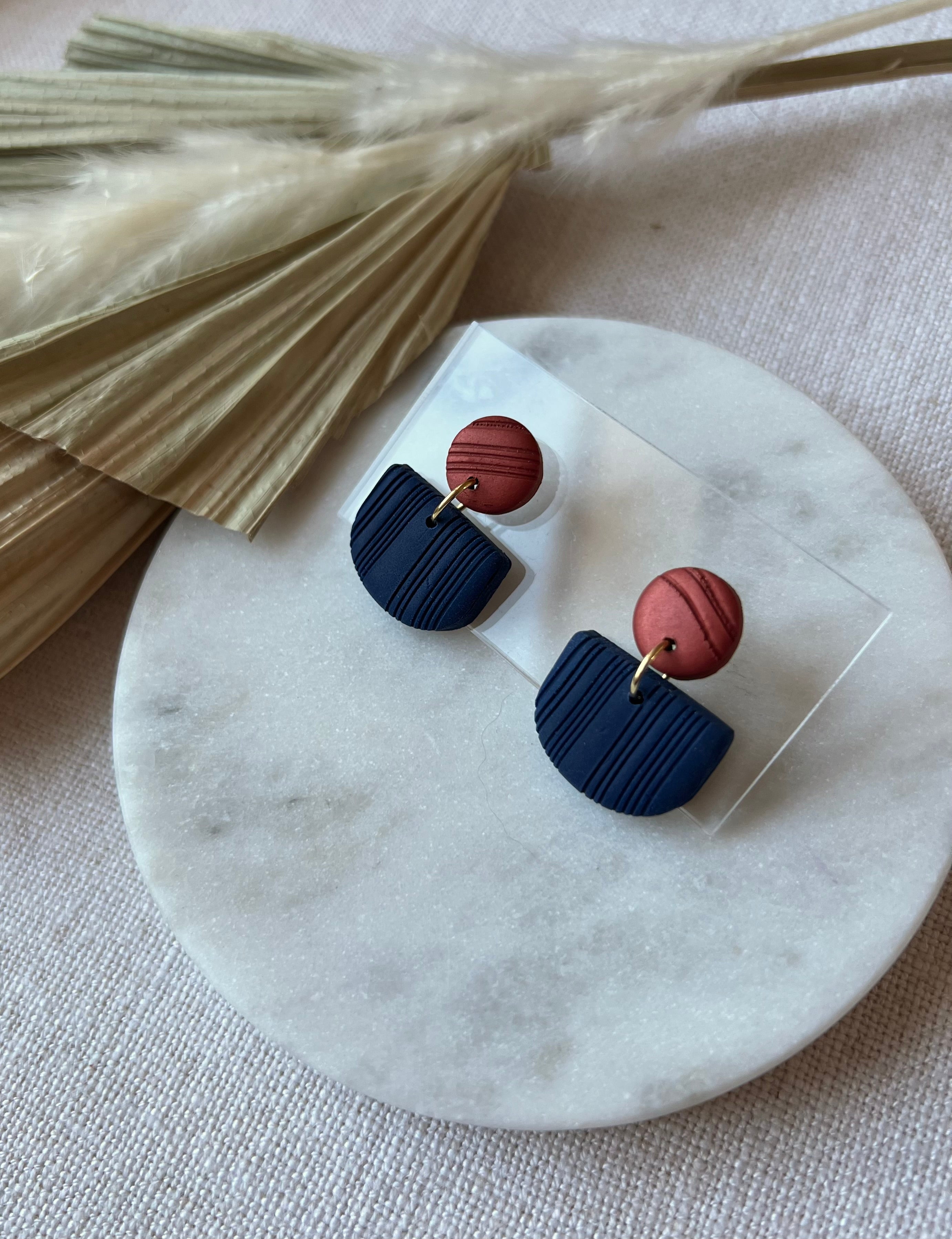 Copper & Navy Textured Earrings