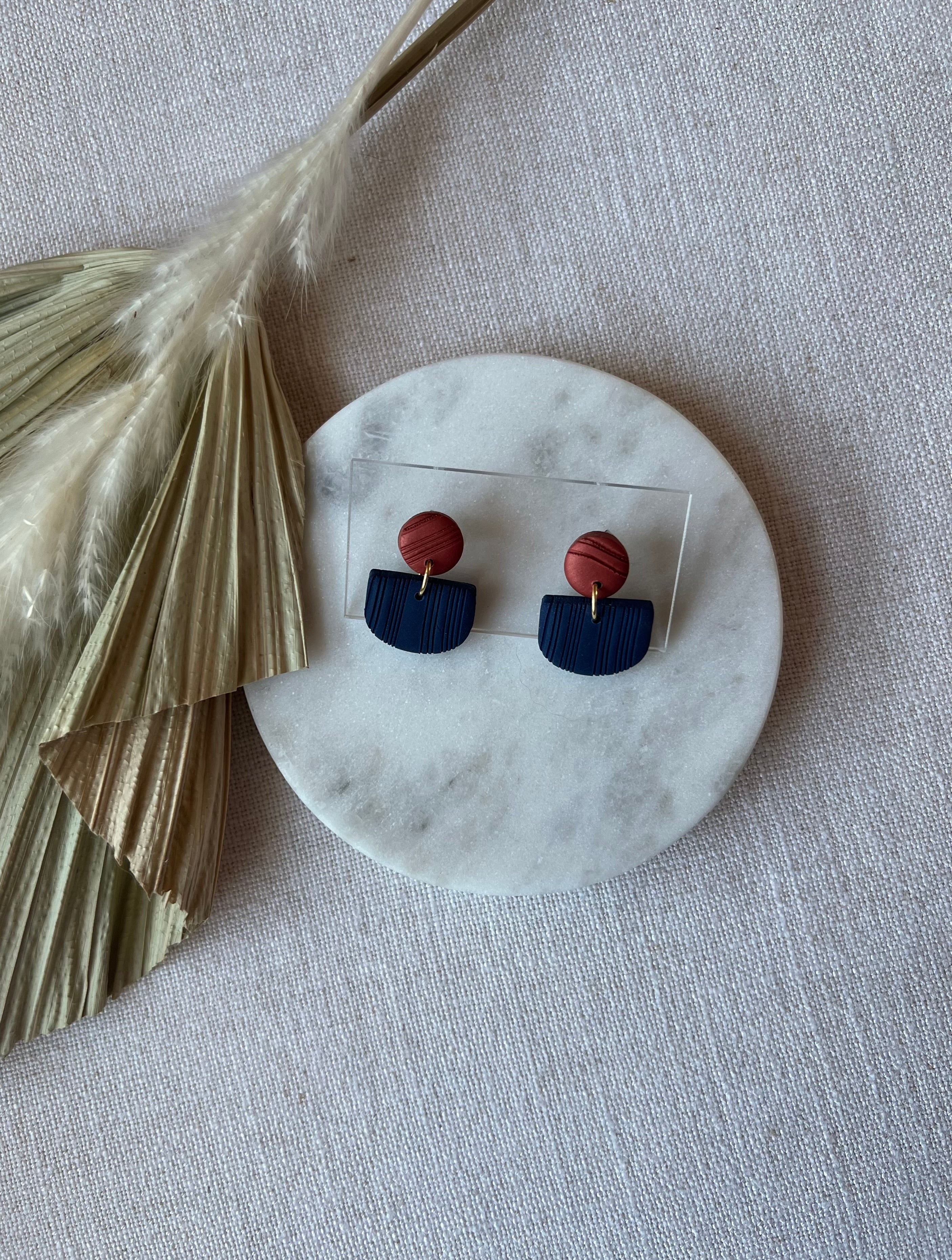 Copper & Navy Textured Earrings