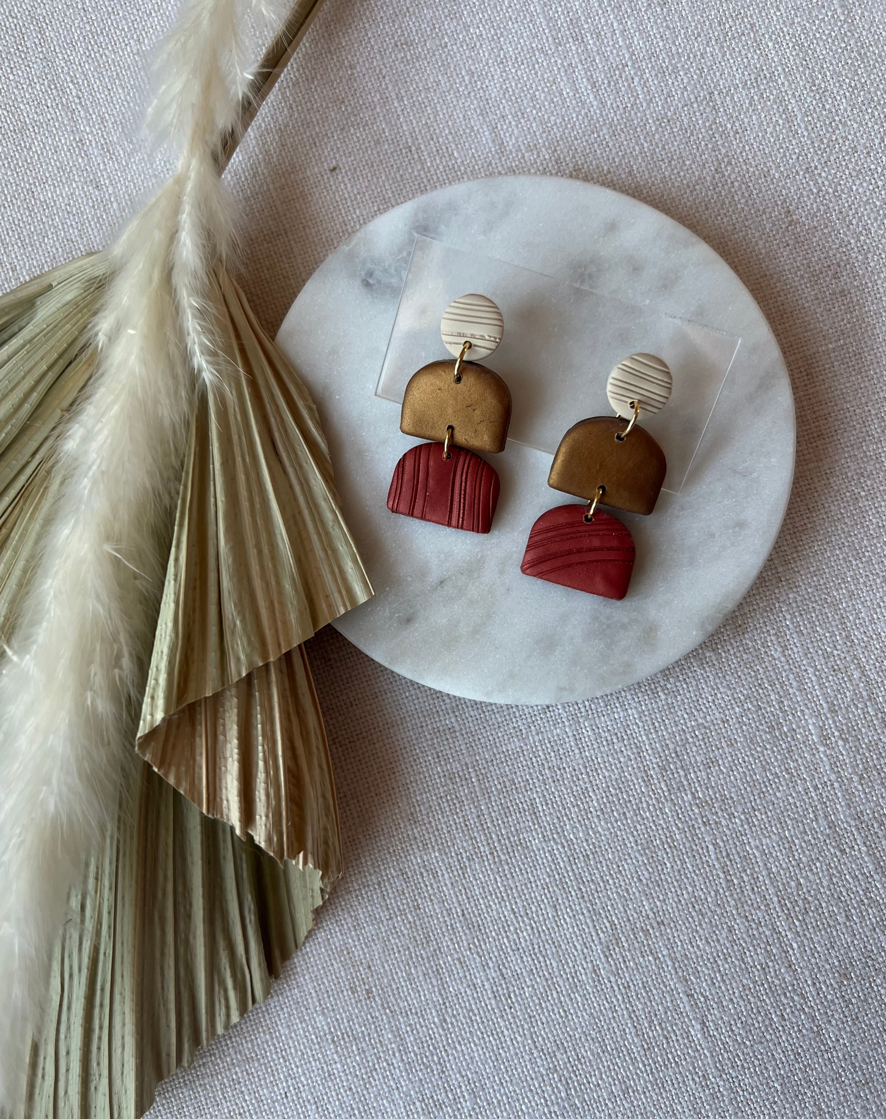 Beige, Bronze & Copper Textured Earrings