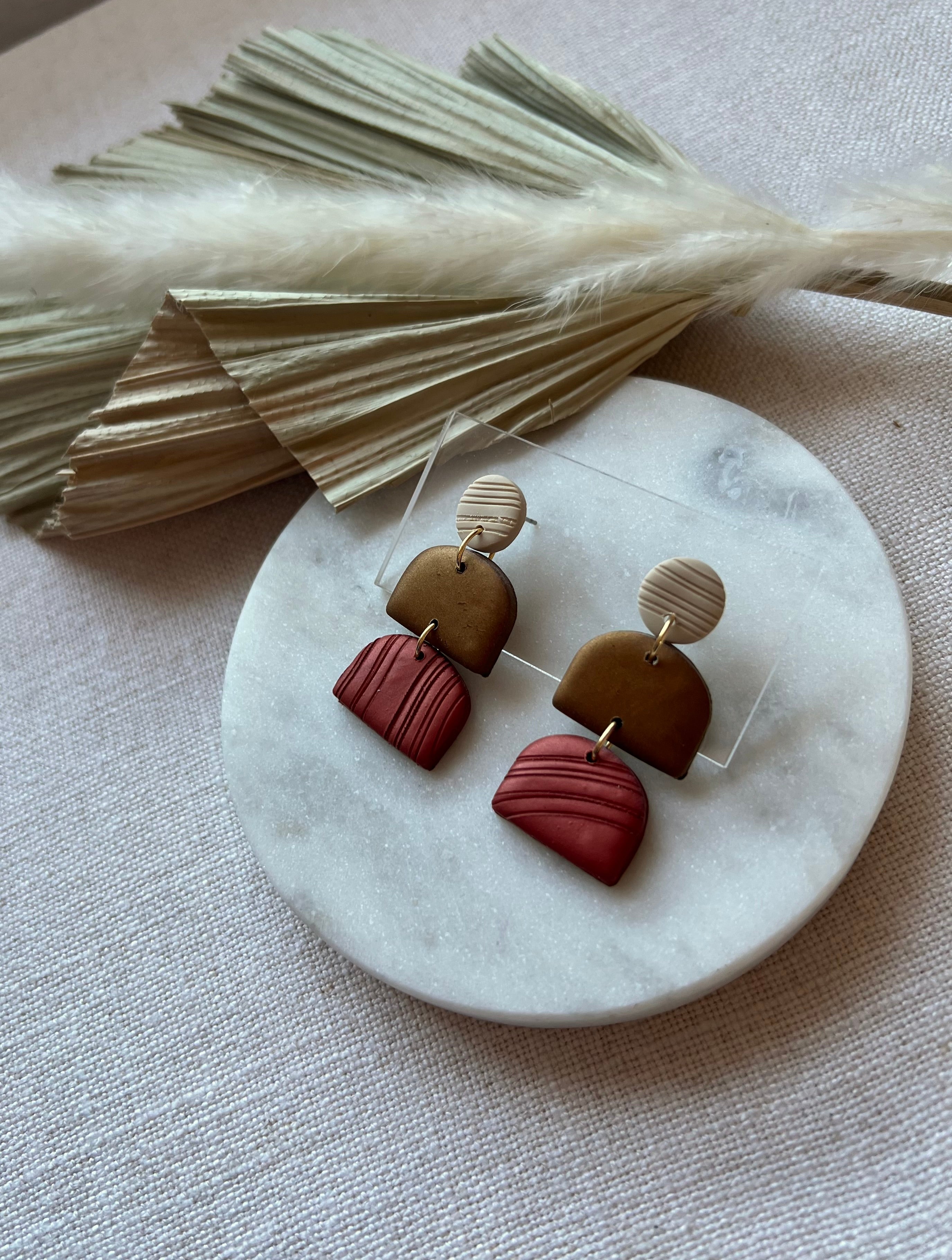 Beige, Bronze & Copper Textured Earrings