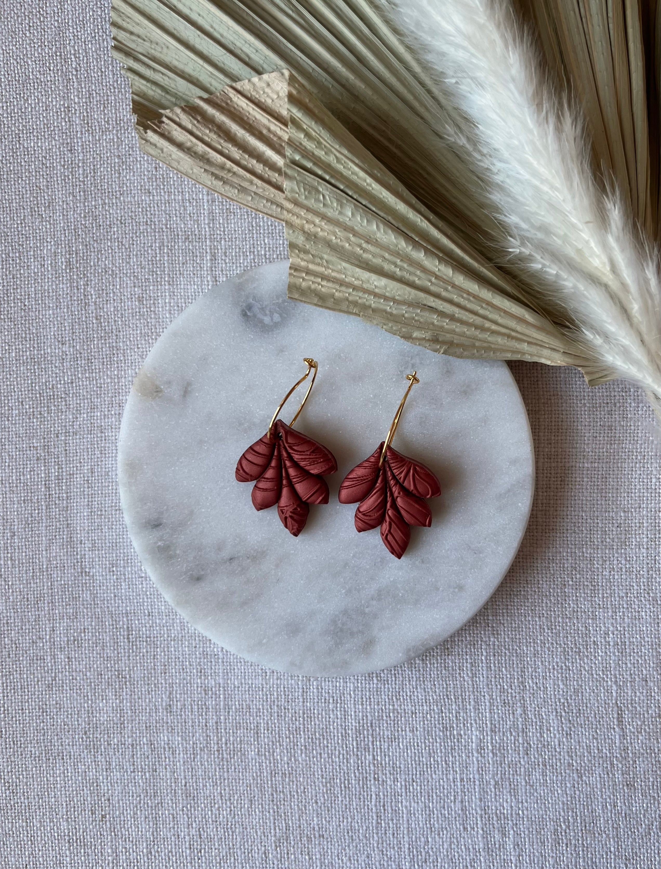 Copper Textured Petals Gold Hoops