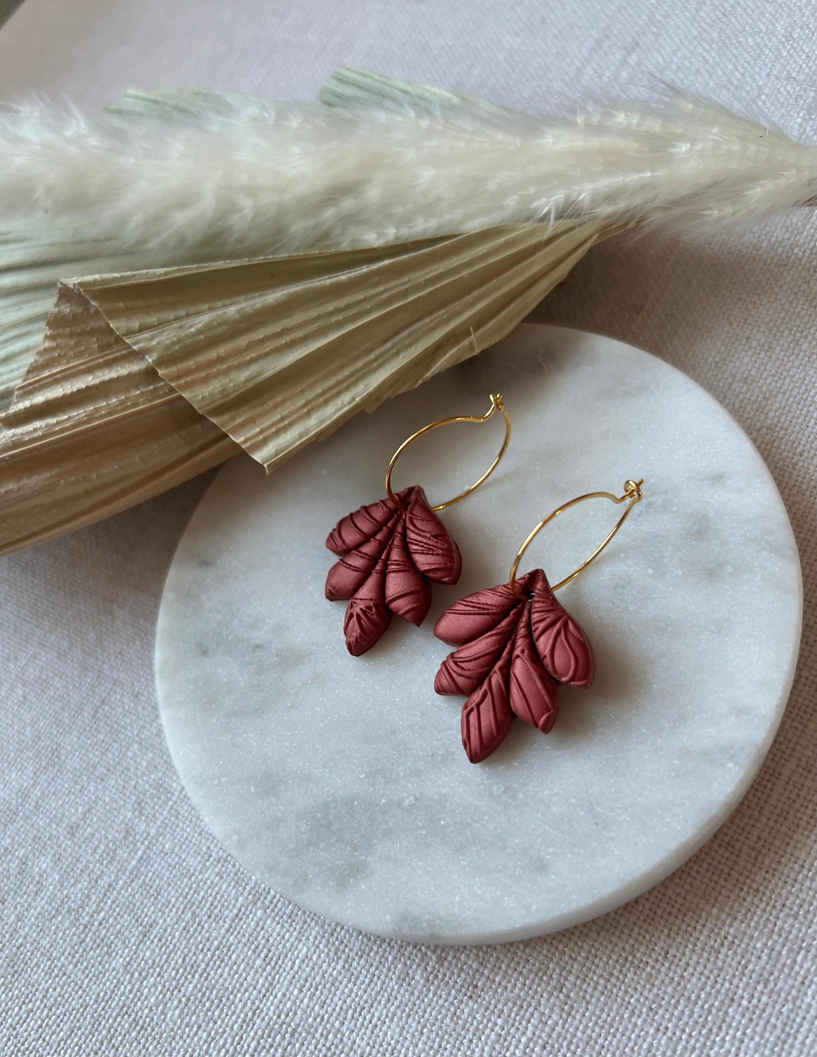 Copper Textured Petals Gold Hoops