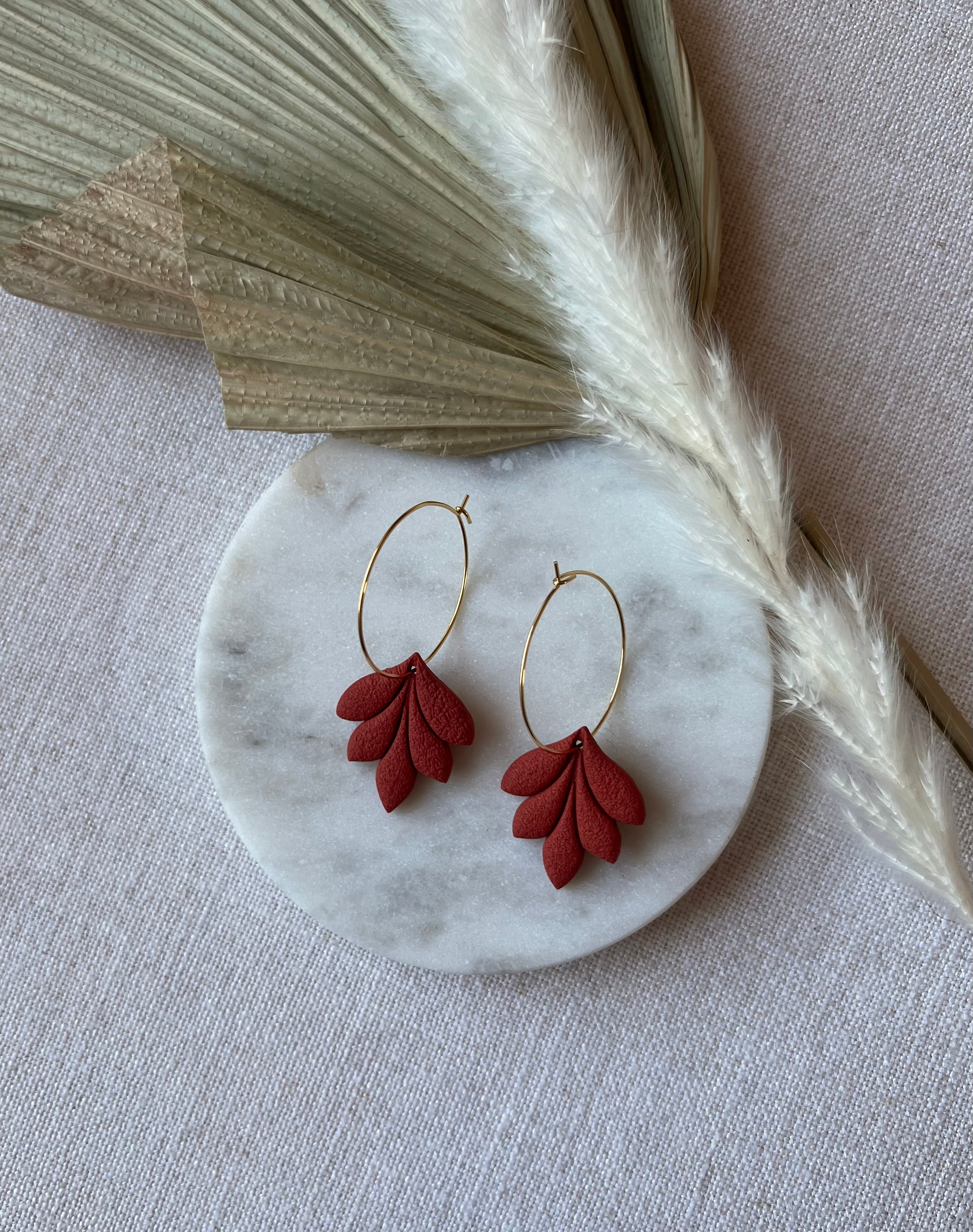 Terracotta Textured Petals Gold Hoops