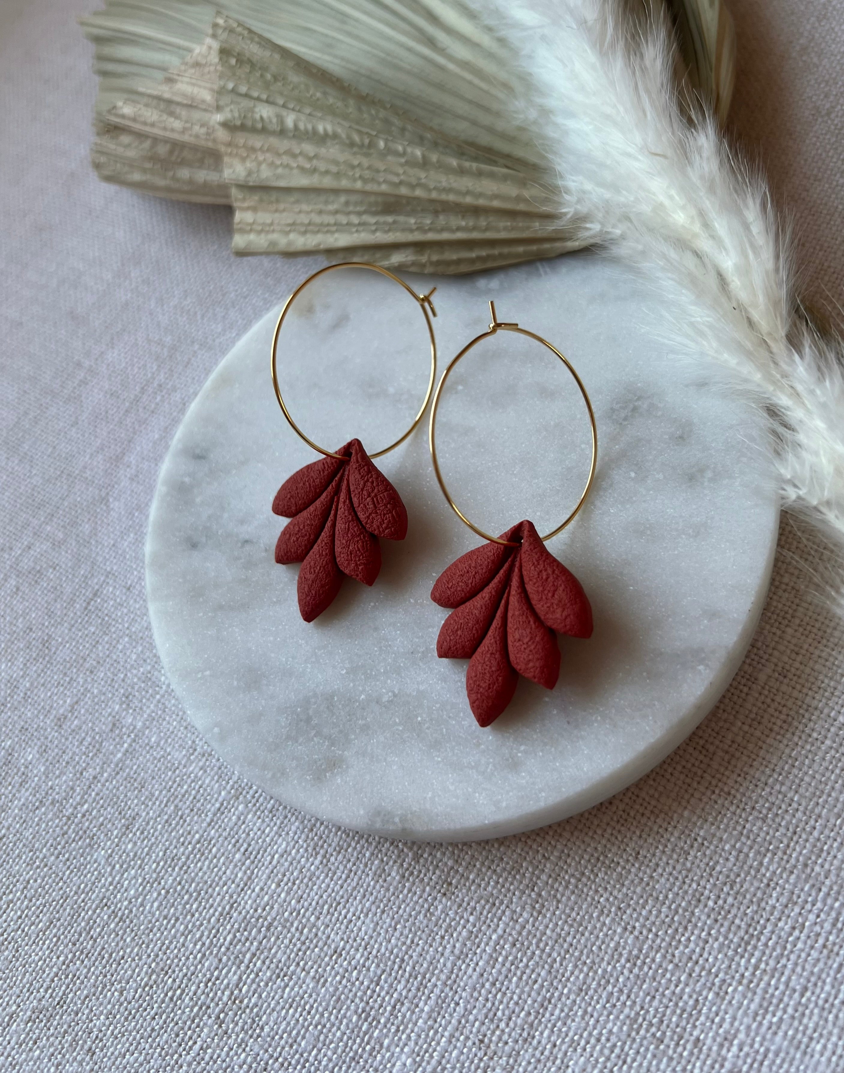 Terracotta Textured Petals Gold Hoops