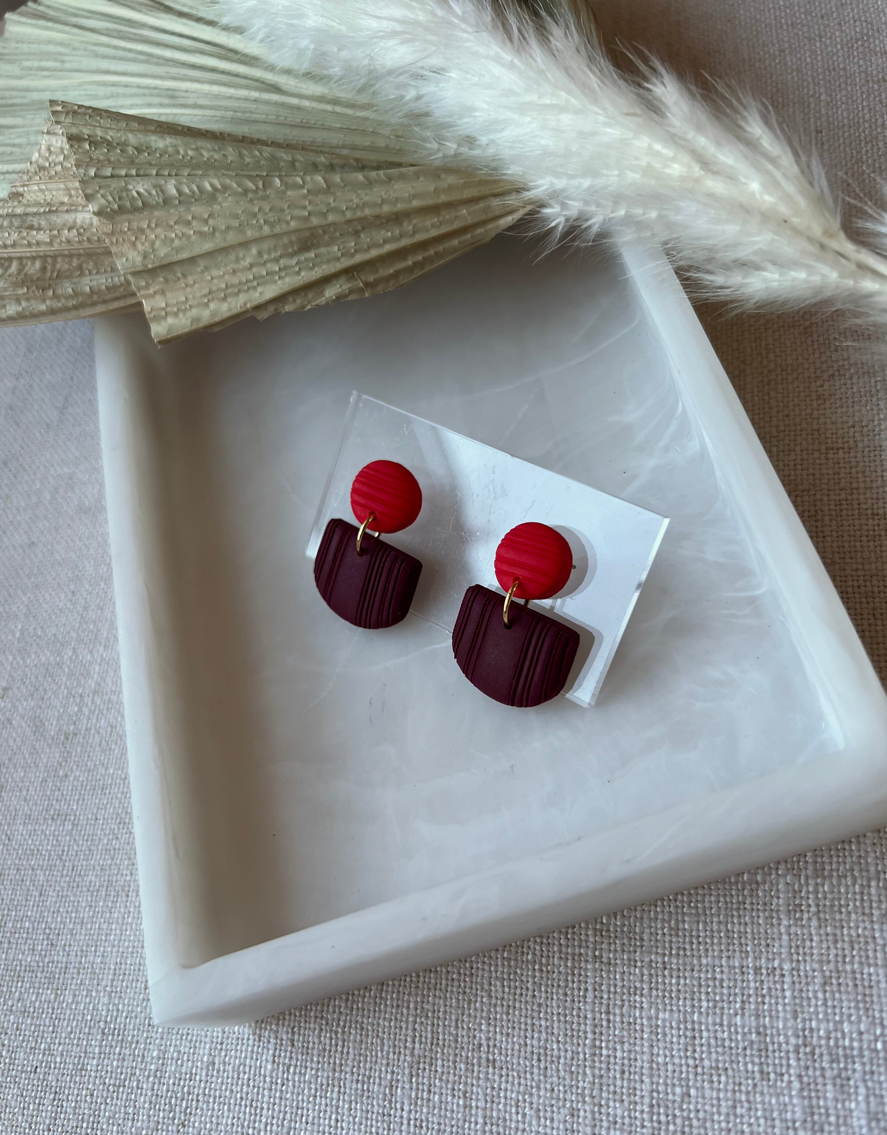 Red & Bordeux Textured Earrings