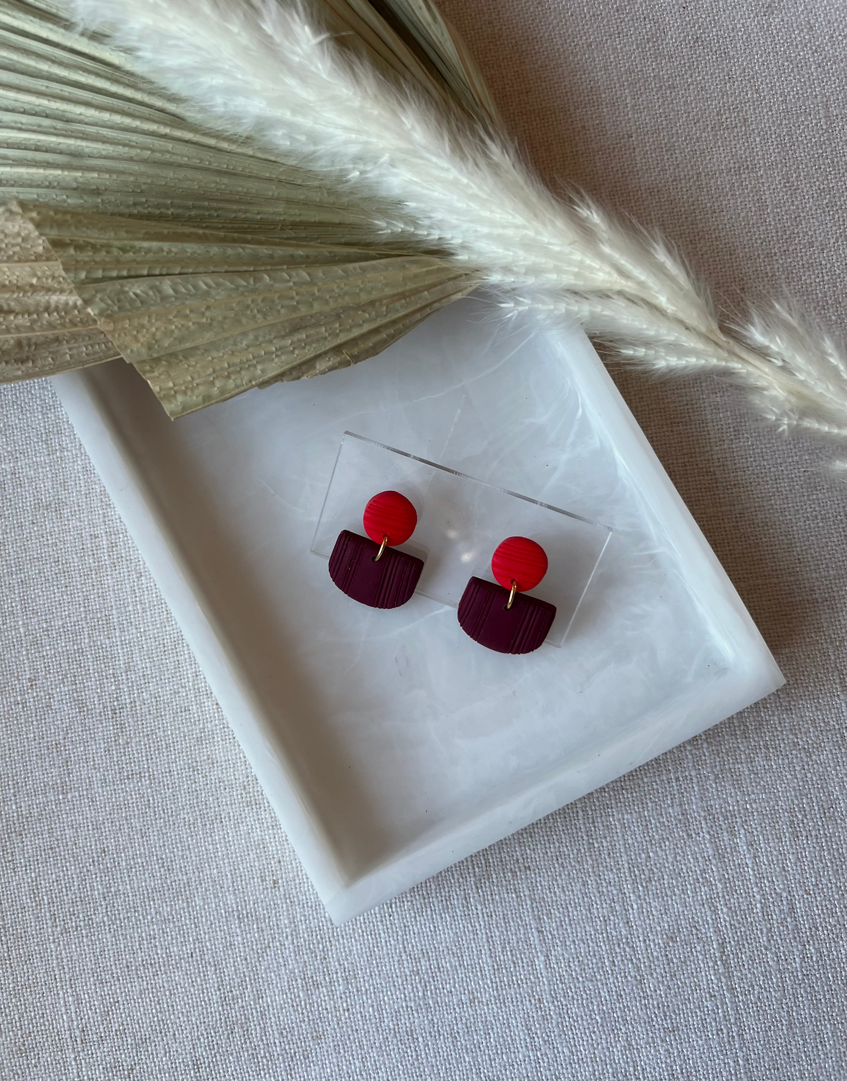 Red & Bordeux Textured Earrings