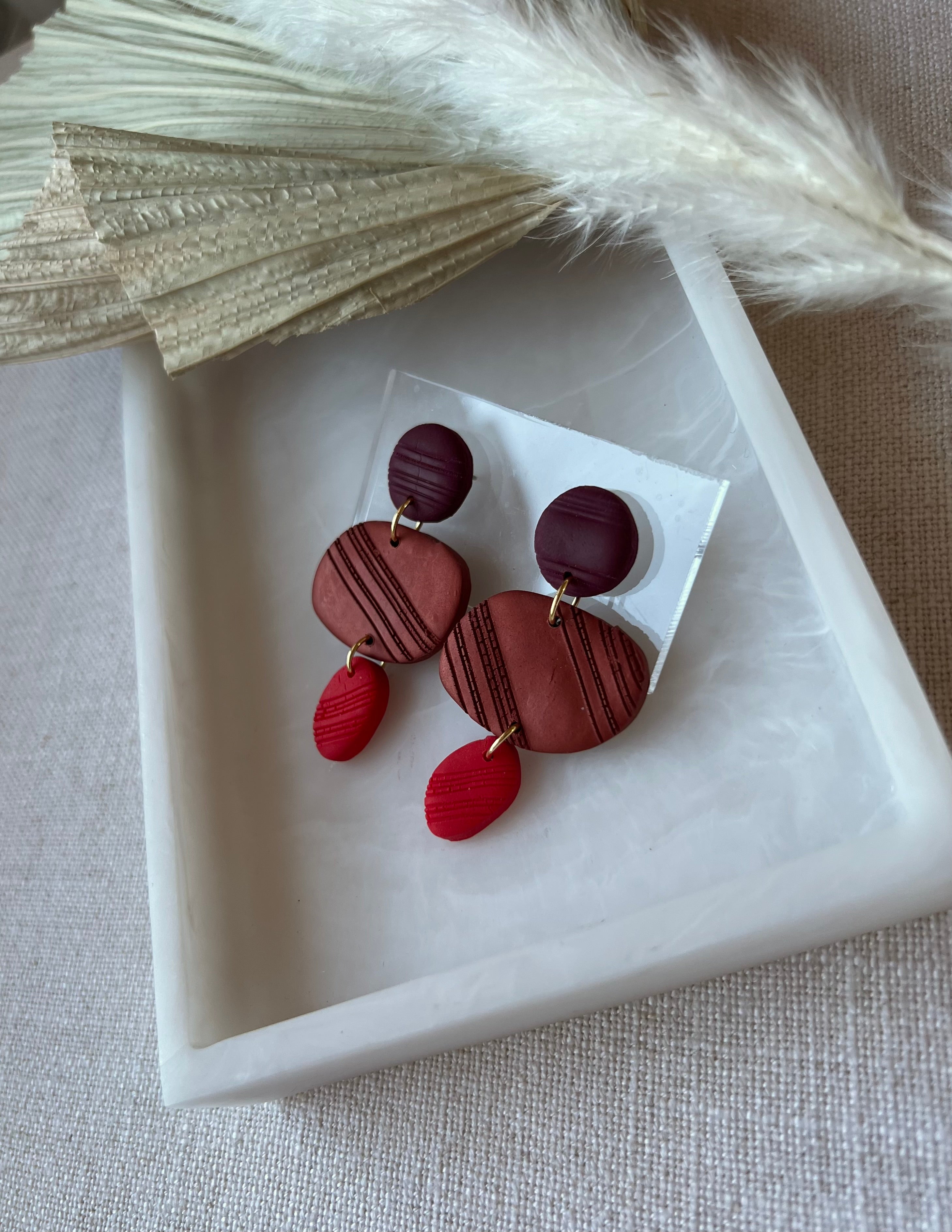 Bordeux, Copper & Red Textured Earrings