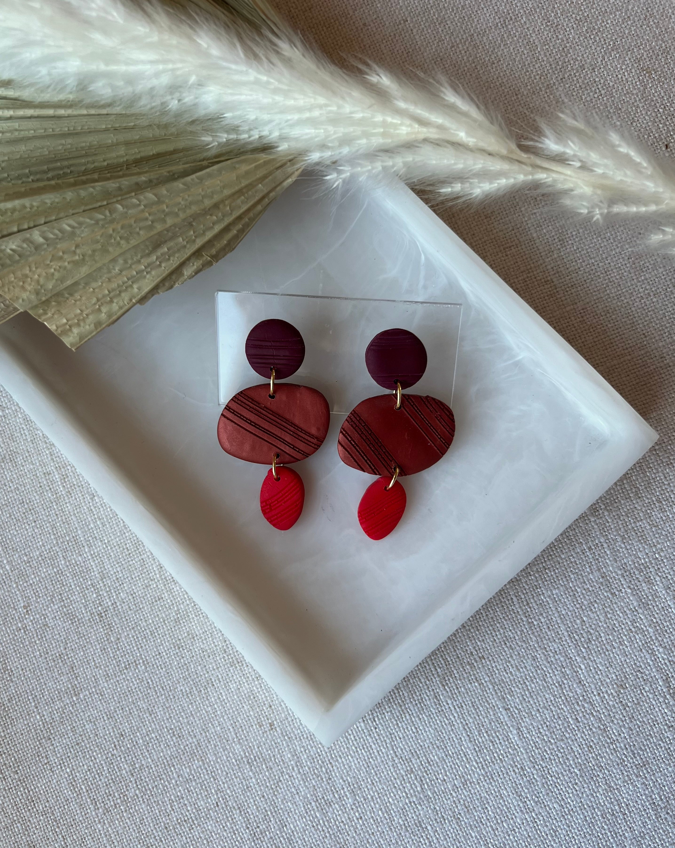 Bordeux, Copper & Red Textured Earrings