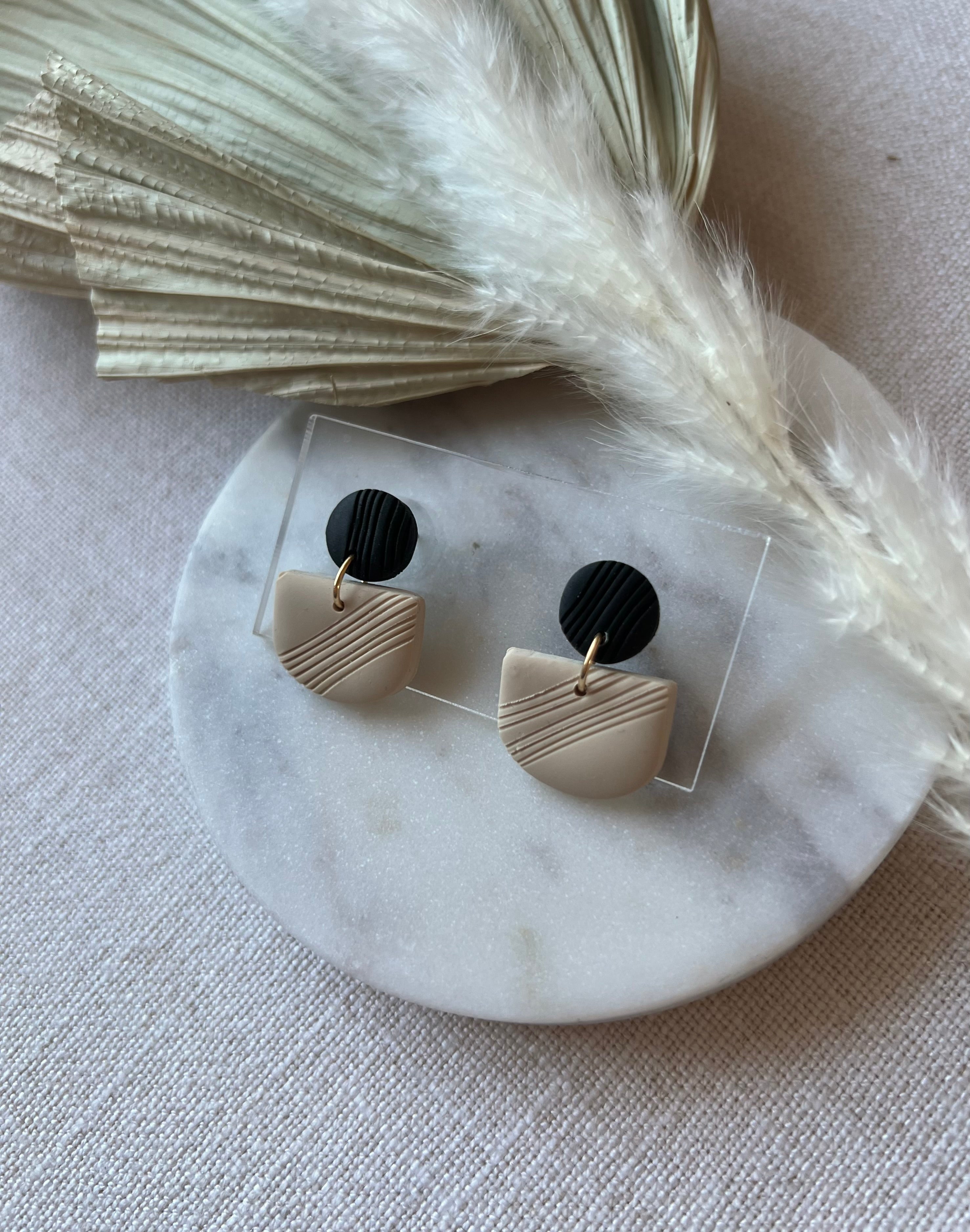 Black & Beige Textured Earrings