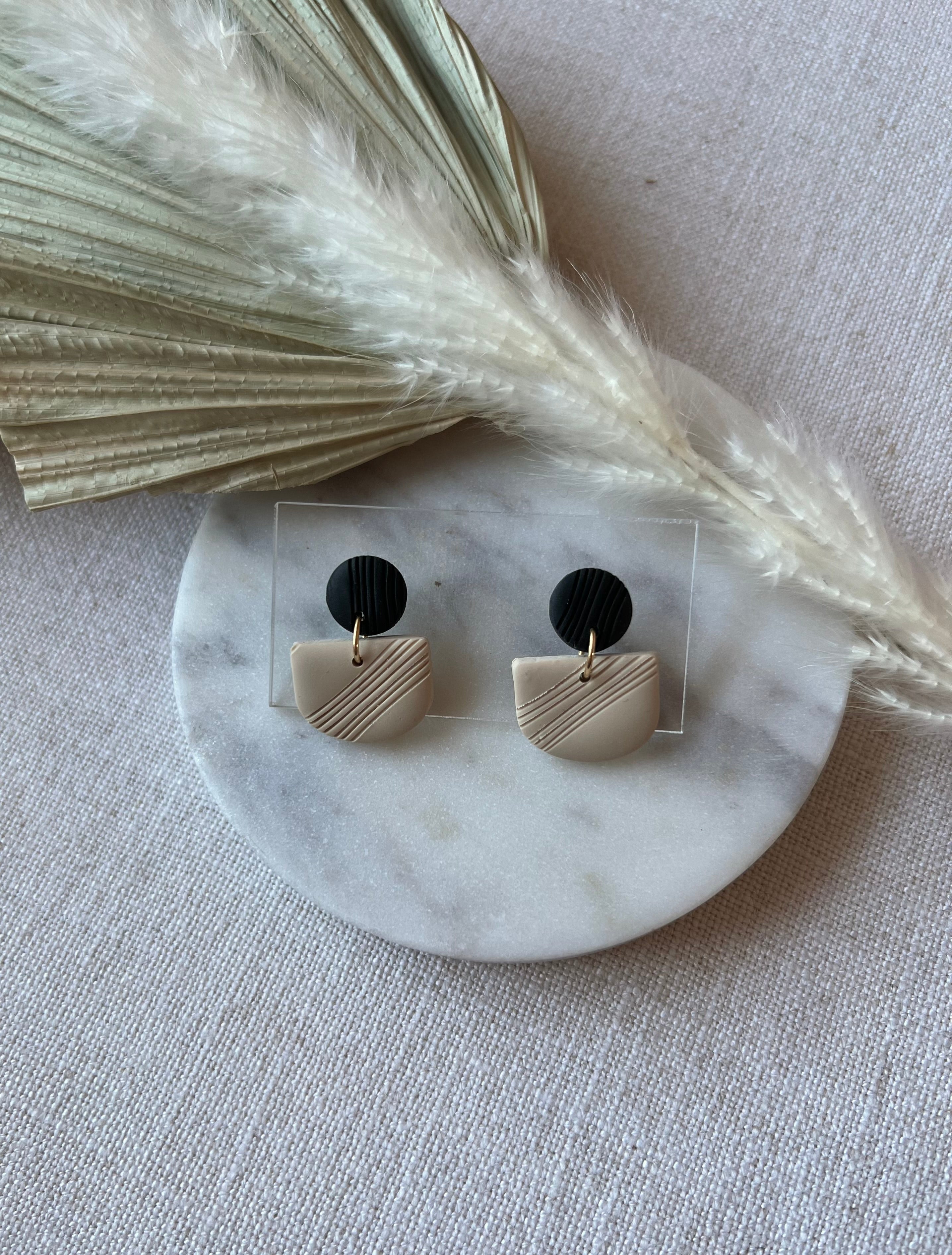 Black & Beige Textured Earrings