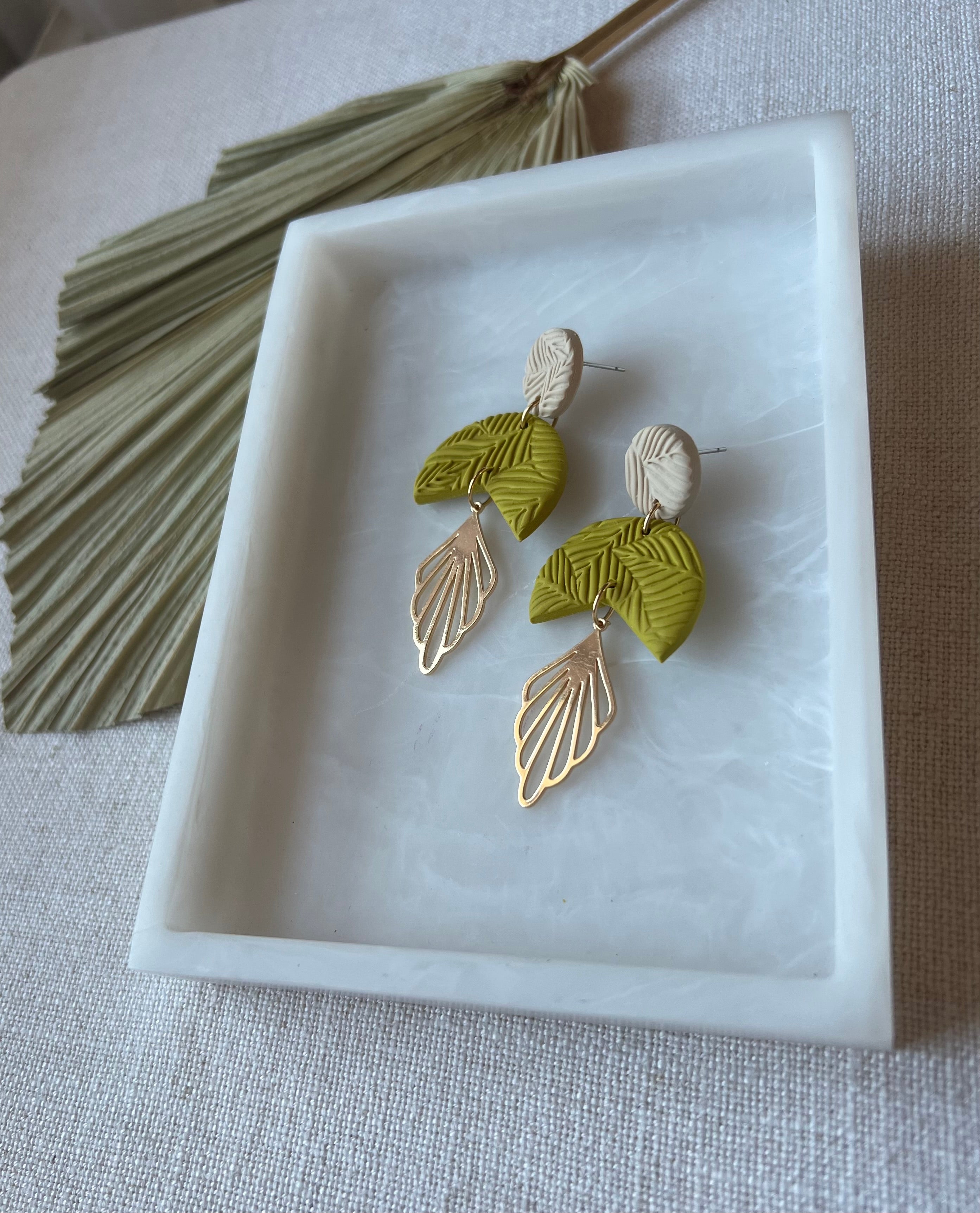 Chartreuse Textured Earrings with Gold Pendant
