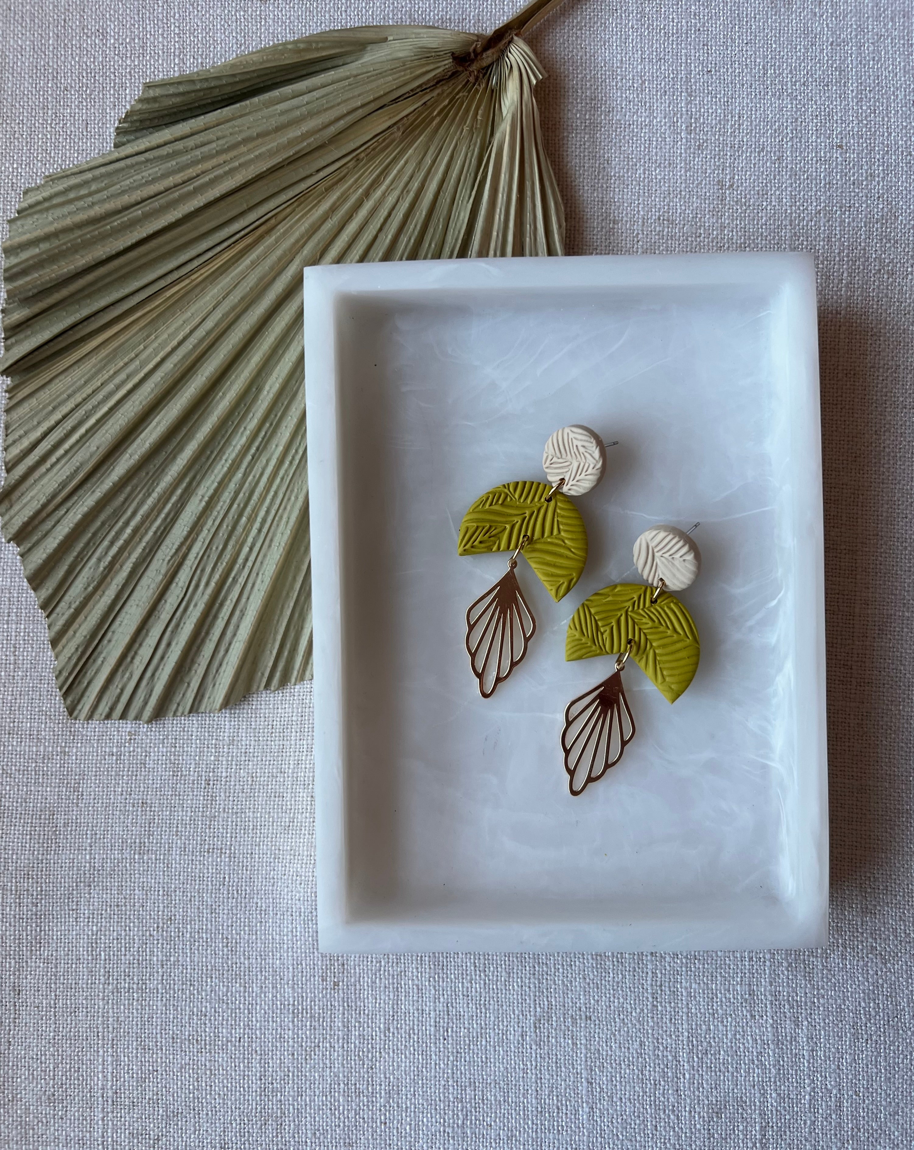 Chartreuse Textured Earrings with Gold Pendant