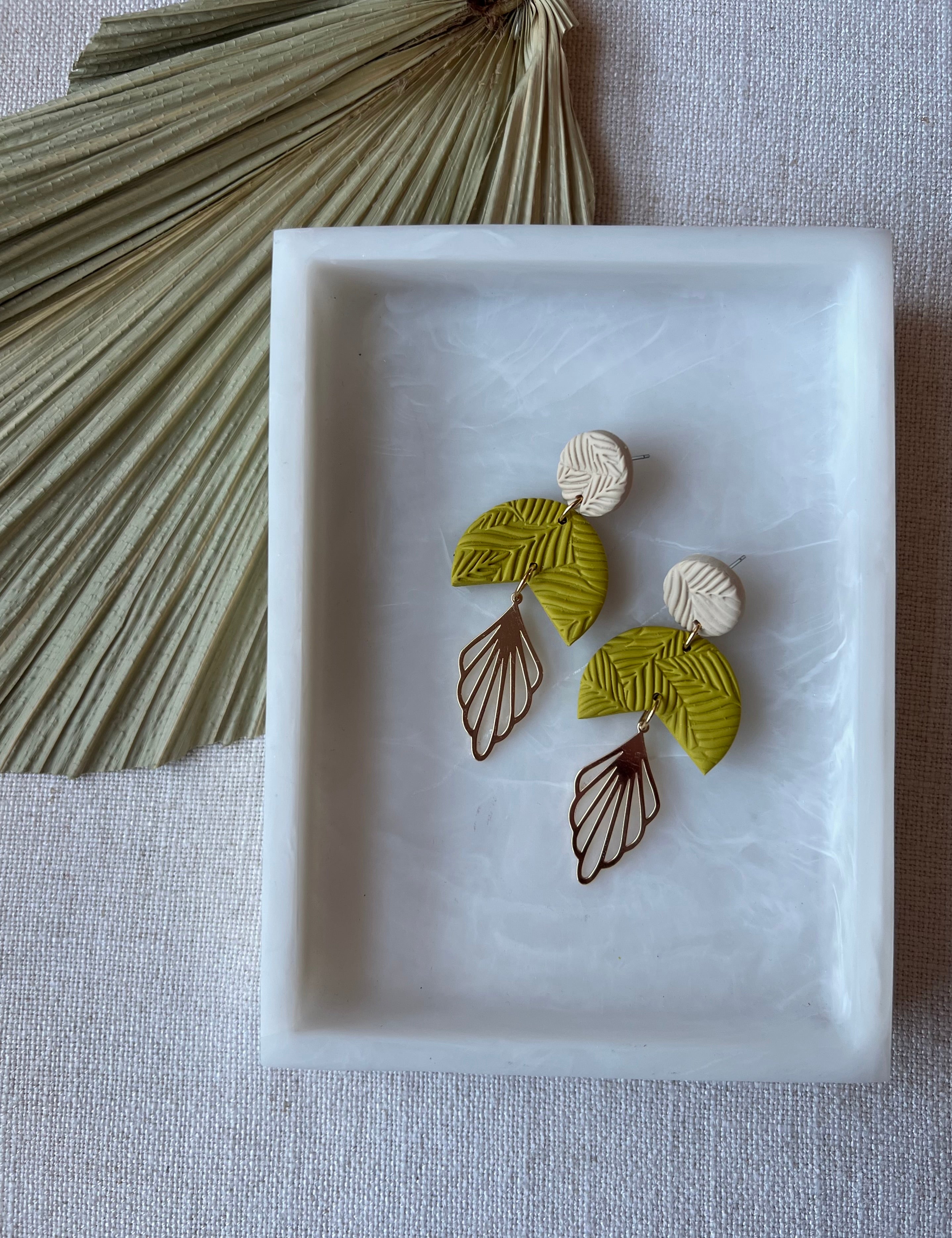 Chartreuse Textured Earrings with Gold Pendant