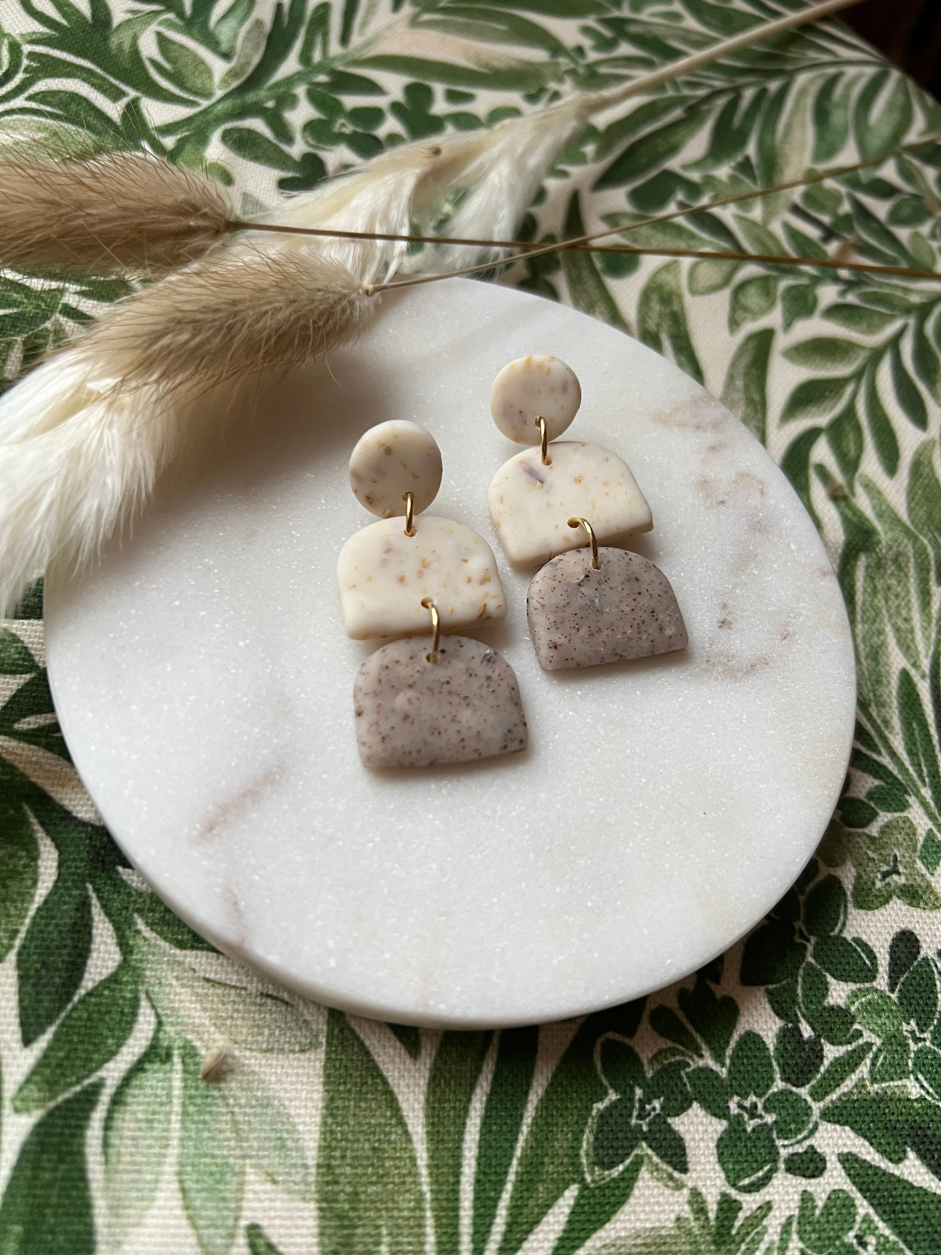 Botanical Sunflower & Beige Earrings