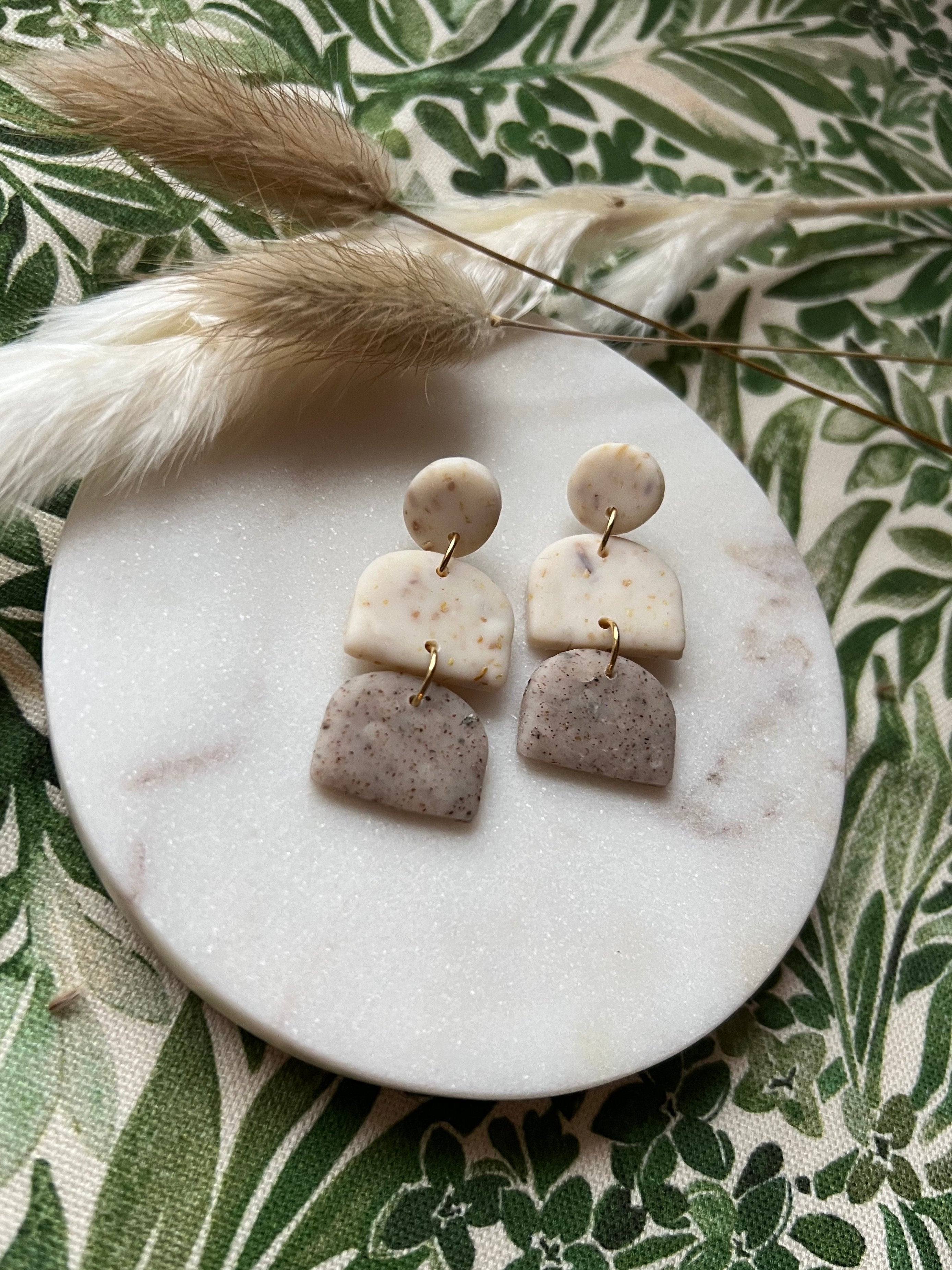 Botanical Sunflower & Beige Earrings