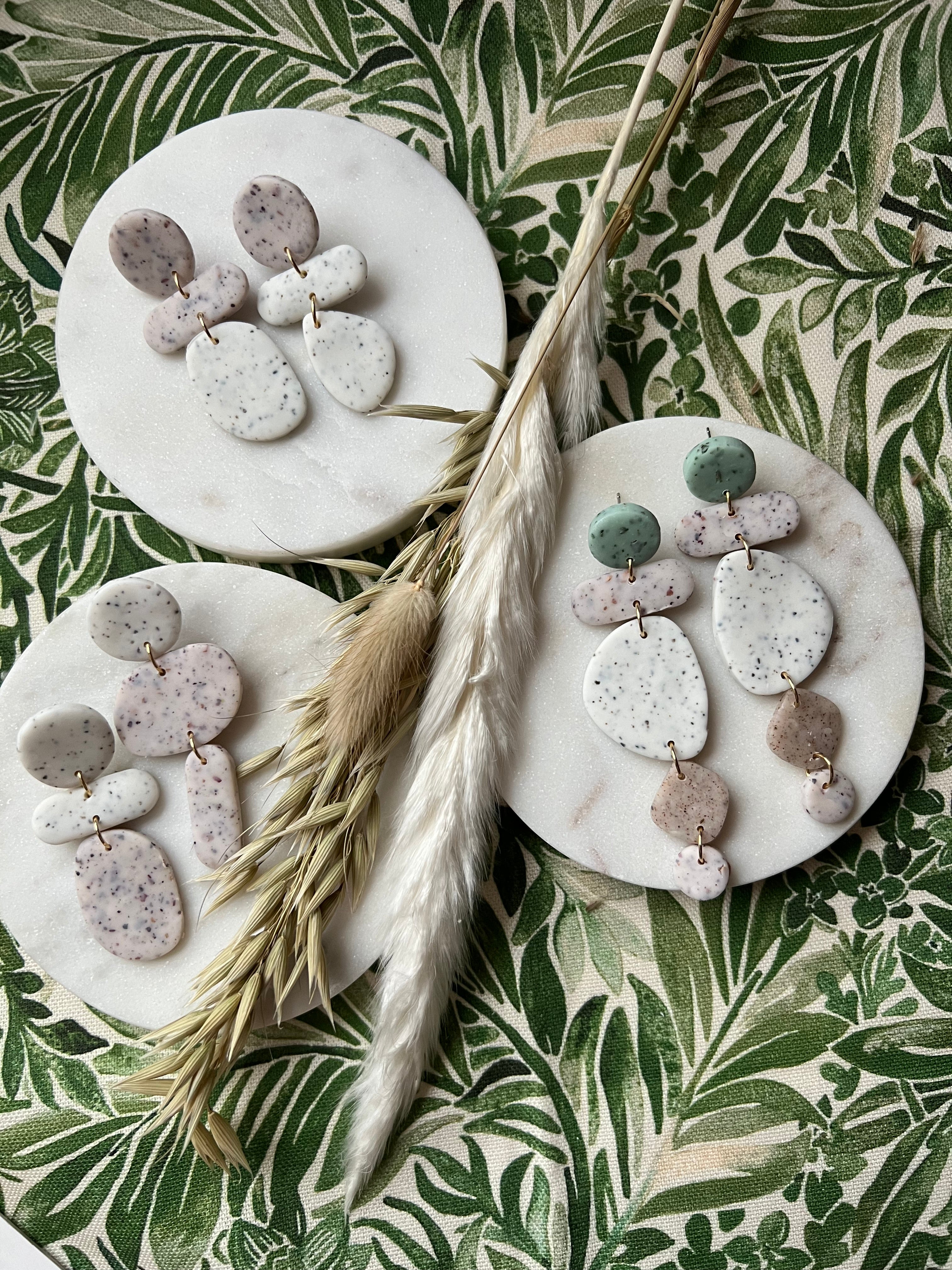 Rose & White Speckled Asymmetrical Earrings