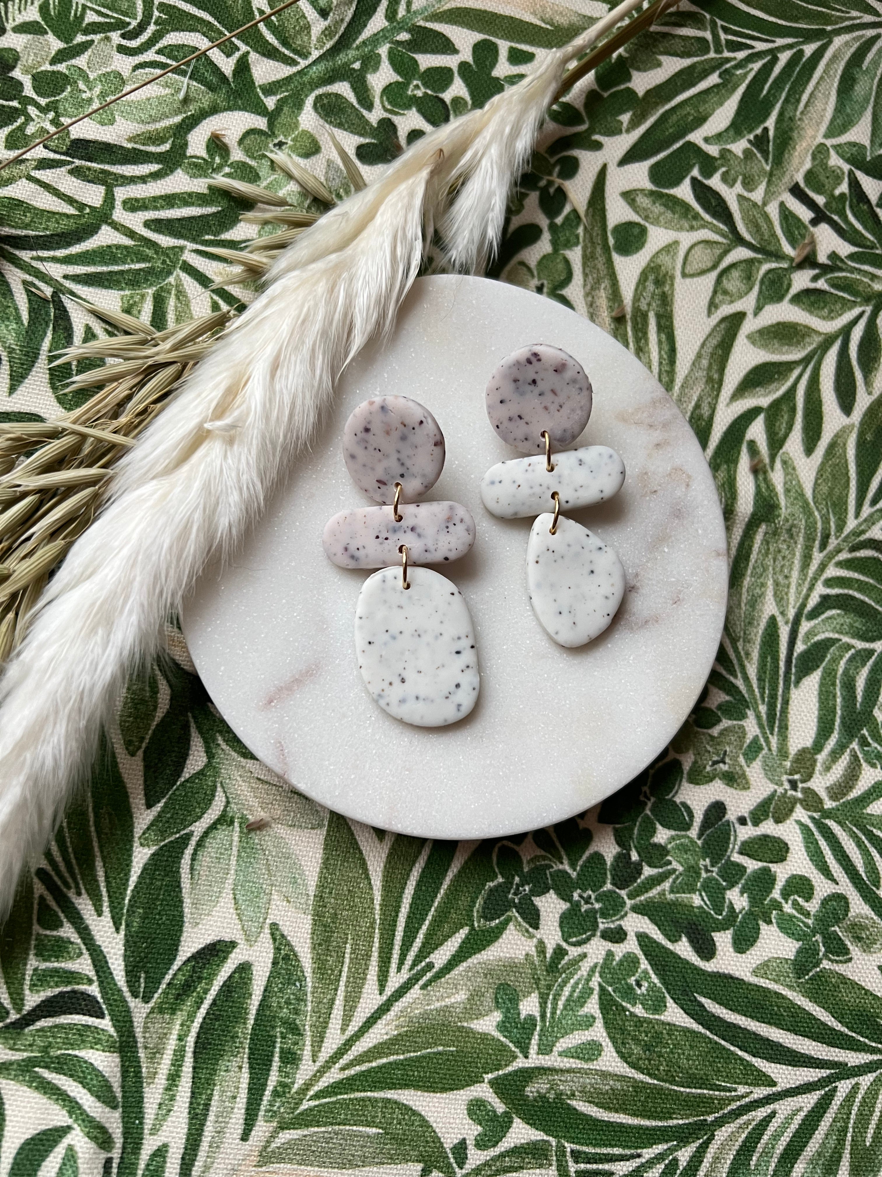 Rose & White Speckled Asymmetrical Earrings