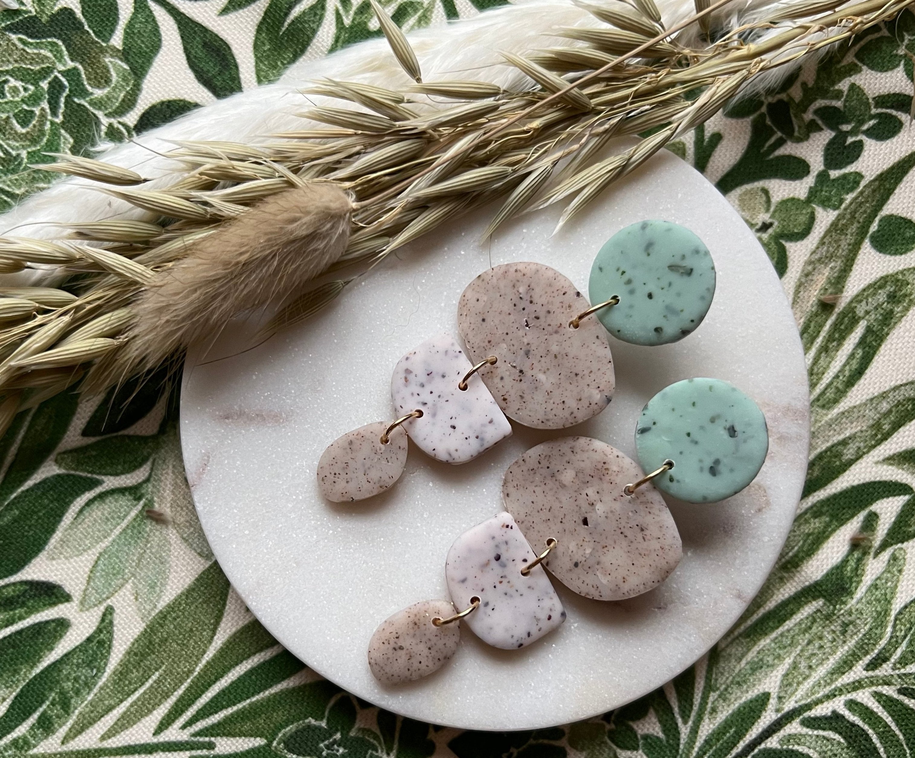 Eau De Nil & Stone Speckled Earrings