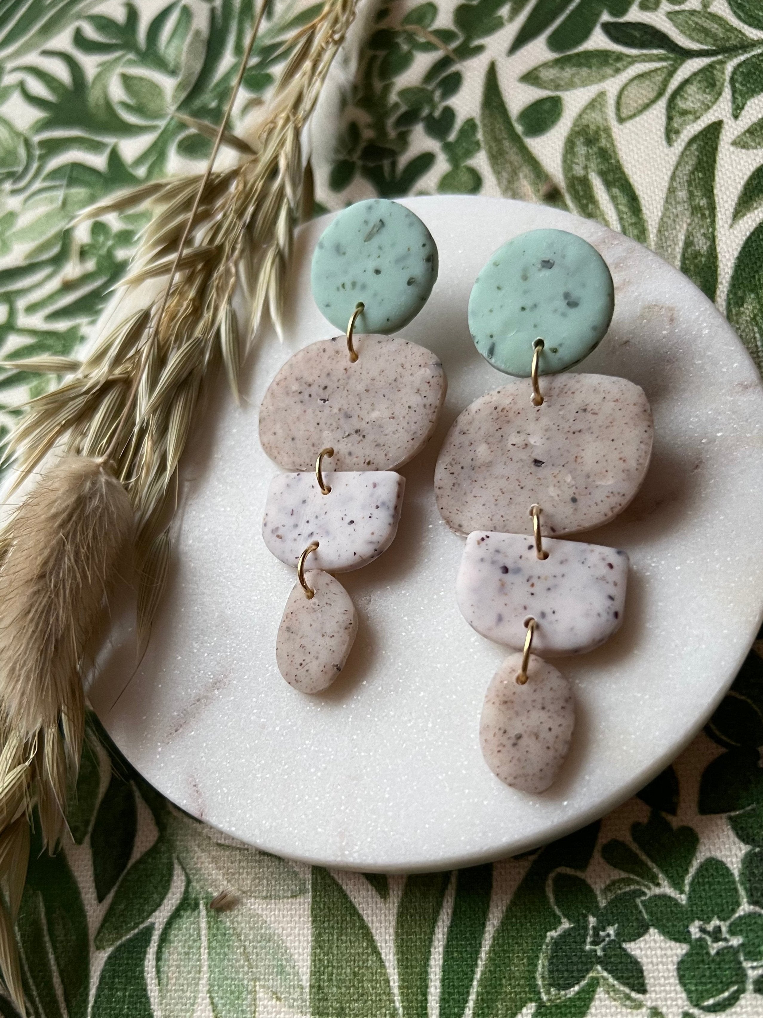 Eau De Nil & Stone Speckled Earrings