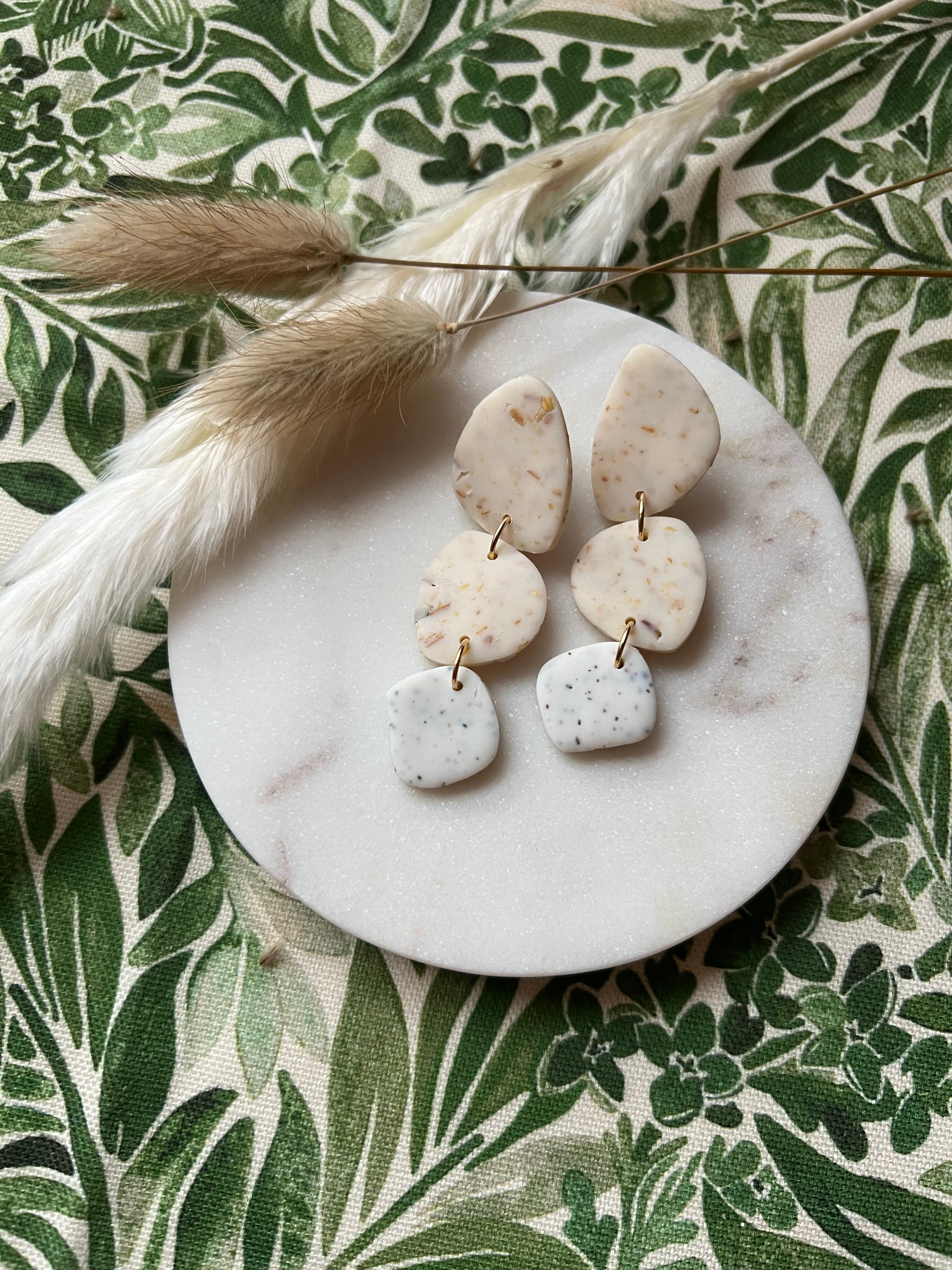 Botanical Sunflower & White Speckled Earrings