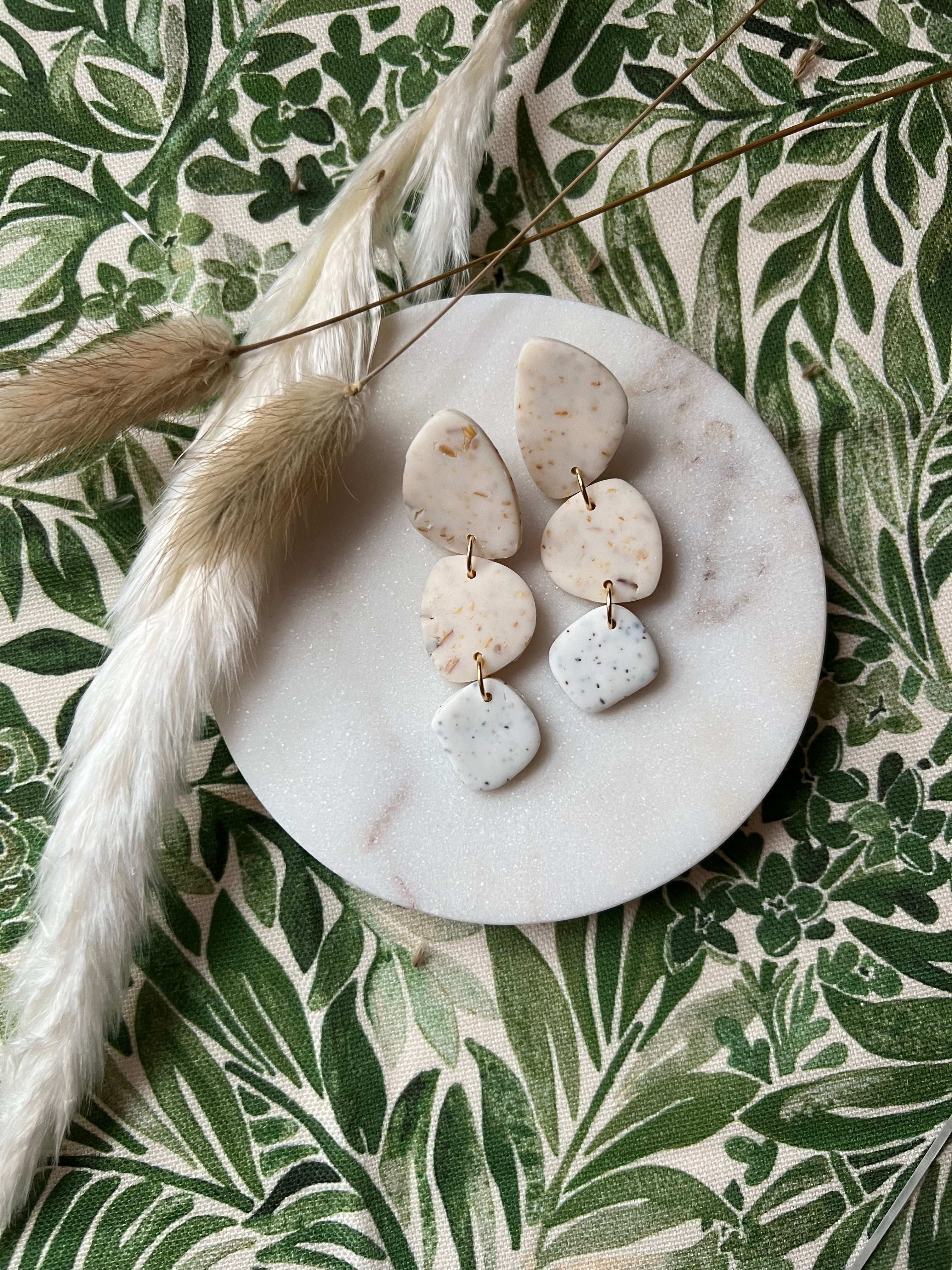 Botanical Sunflower & White Speckled Earrings