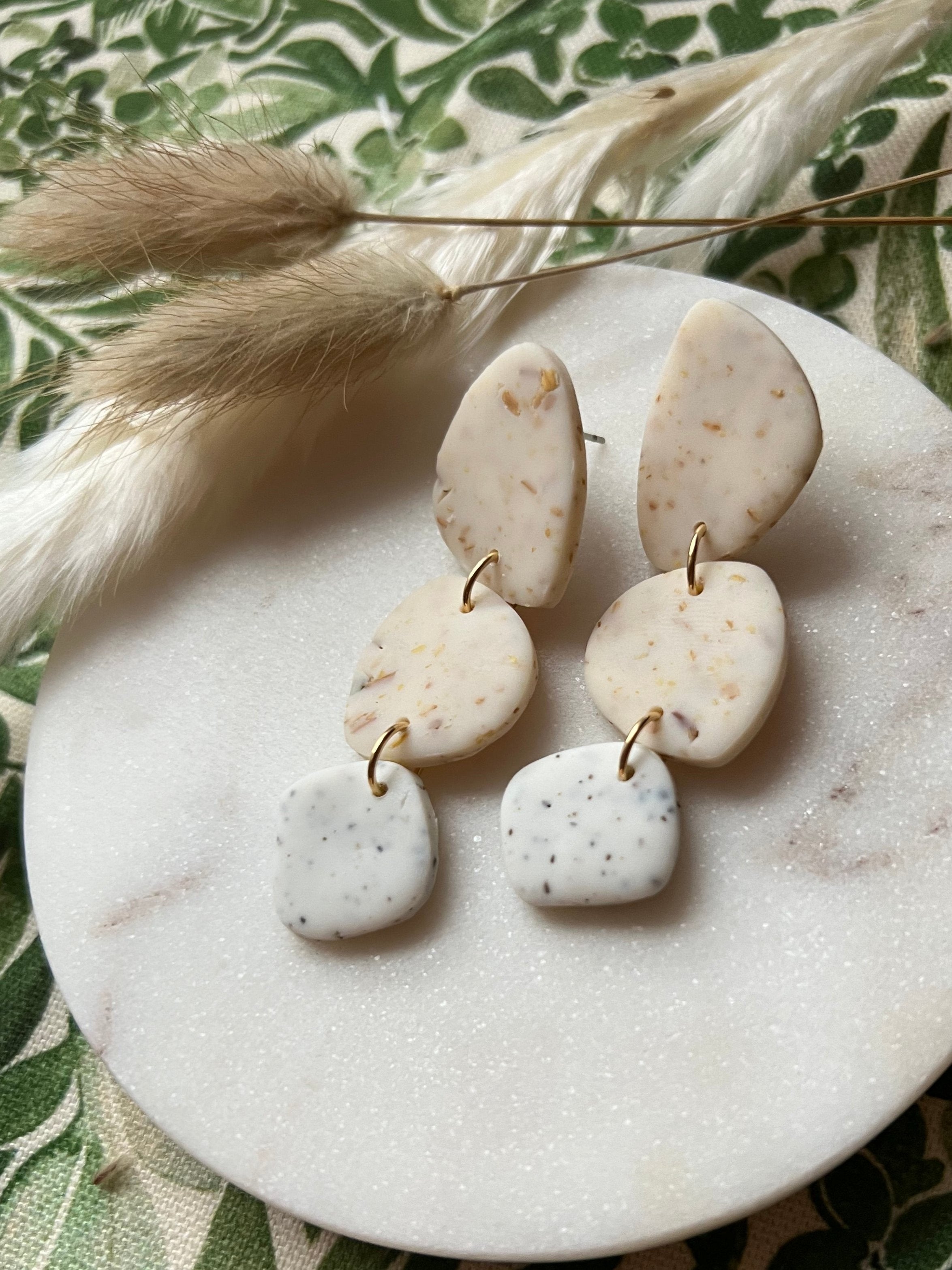 Botanical Sunflower & White Speckled Earrings