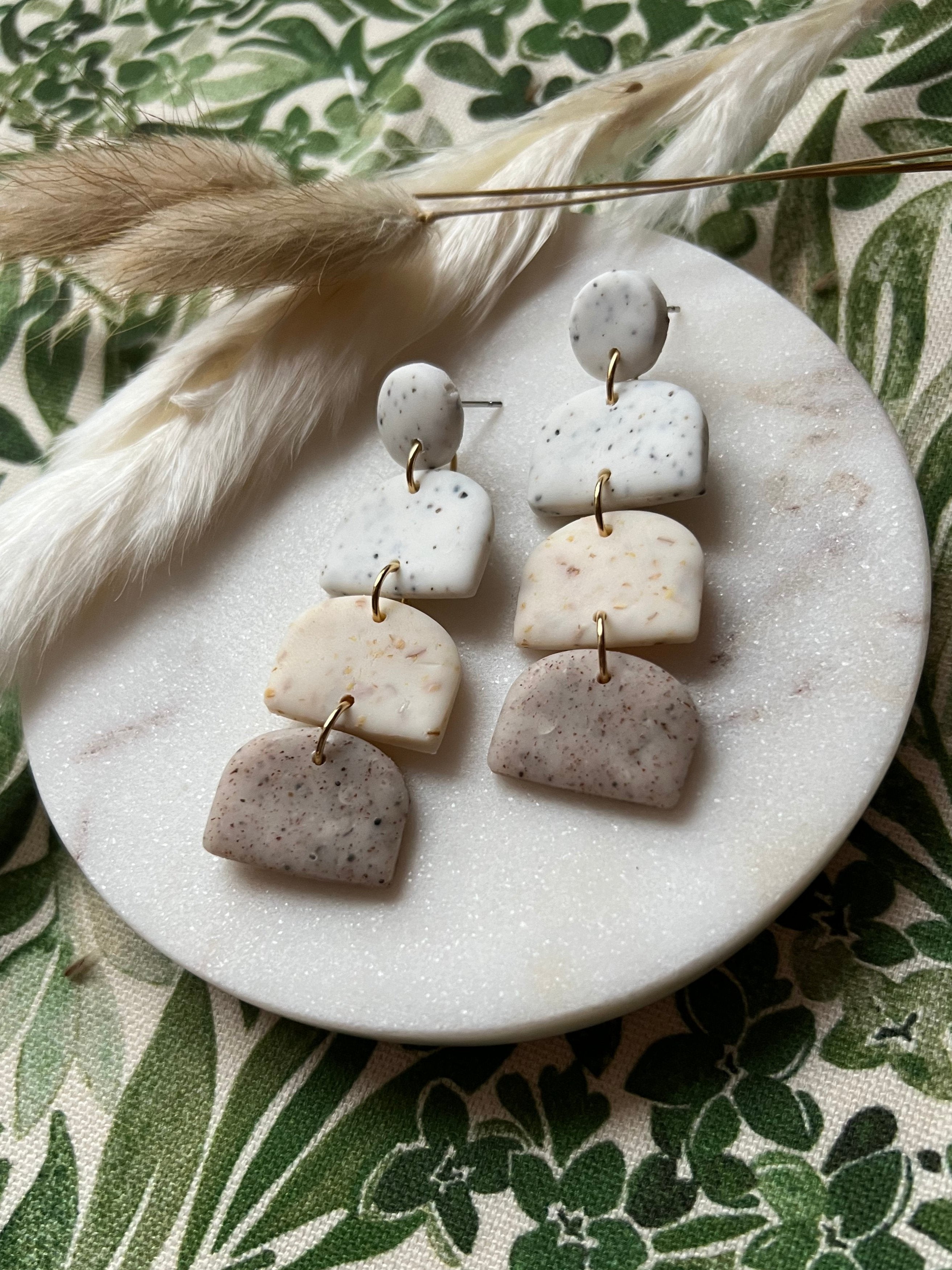 Botanical Sunflower, Stone & White Speckled Earrings