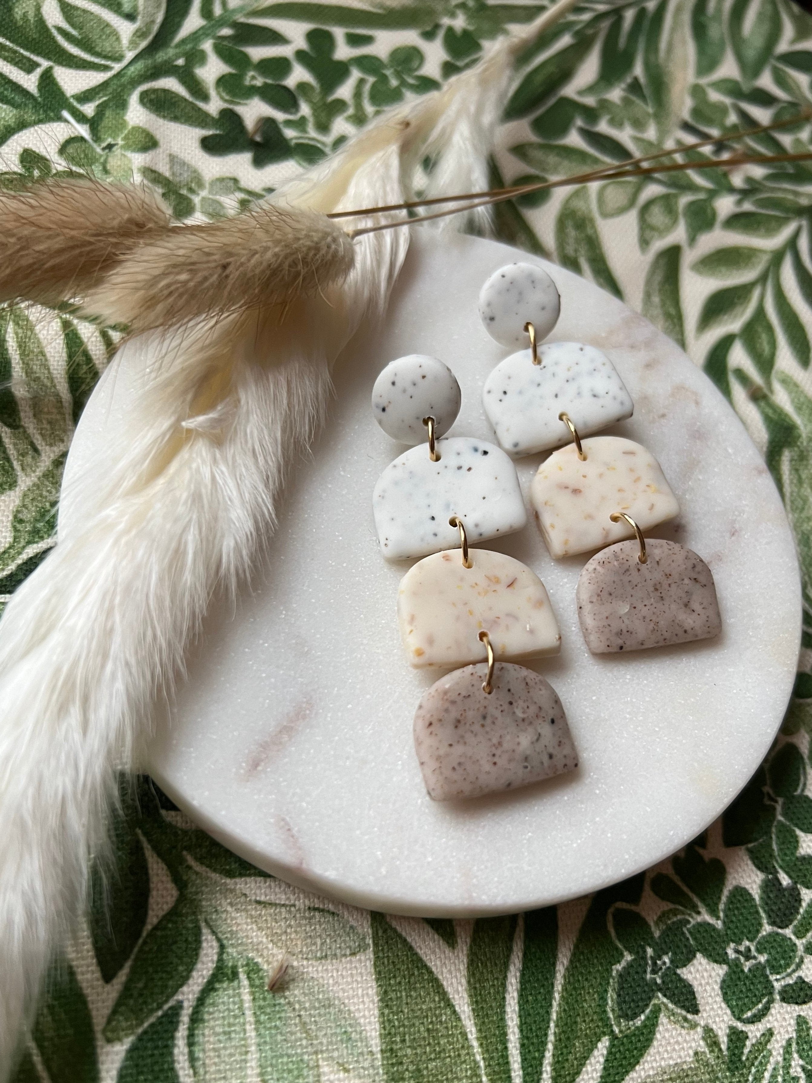 Botanical Sunflower, Stone & White Speckled Earrings