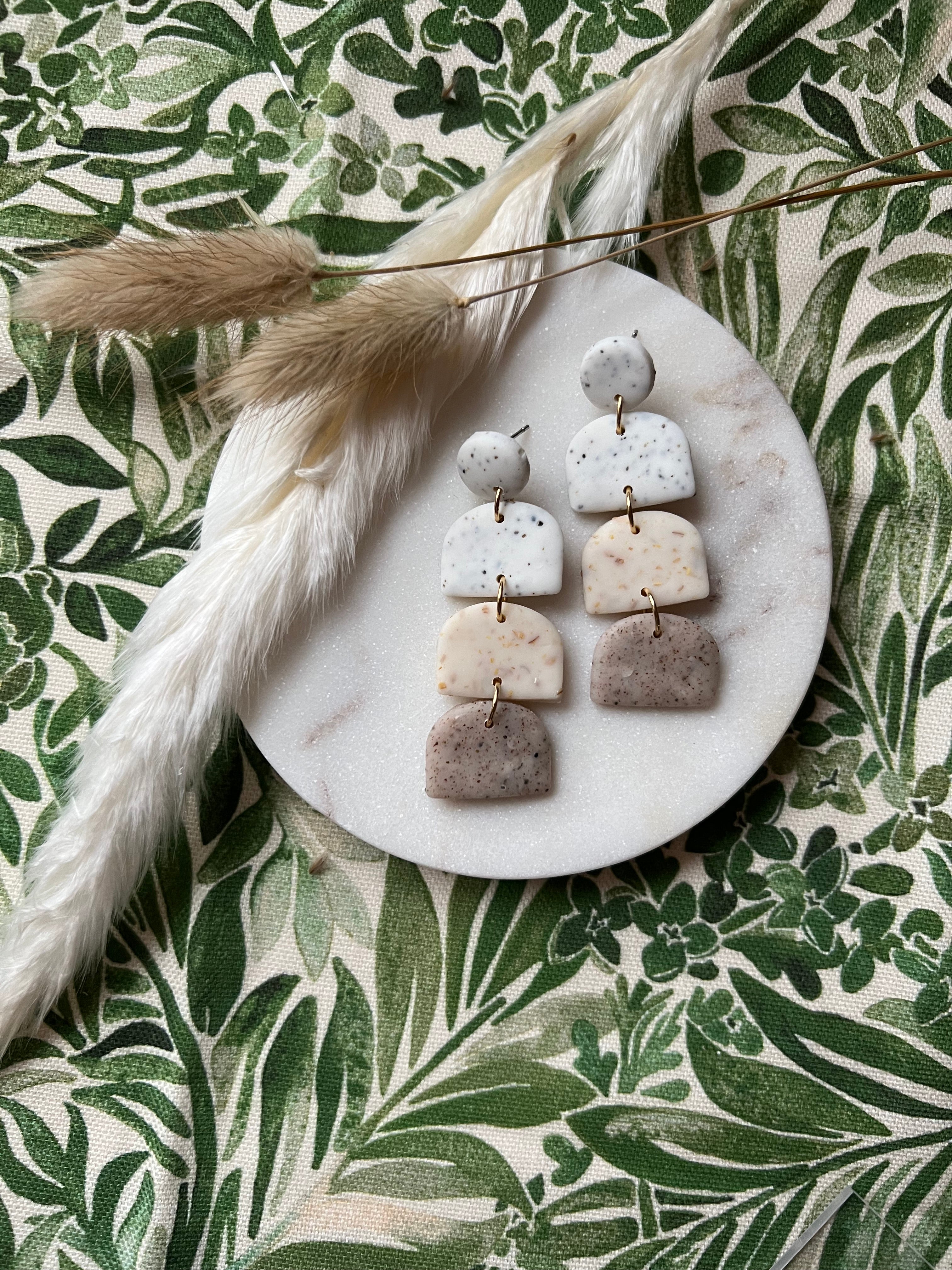 Botanical Sunflower, Stone & White Speckled Earrings