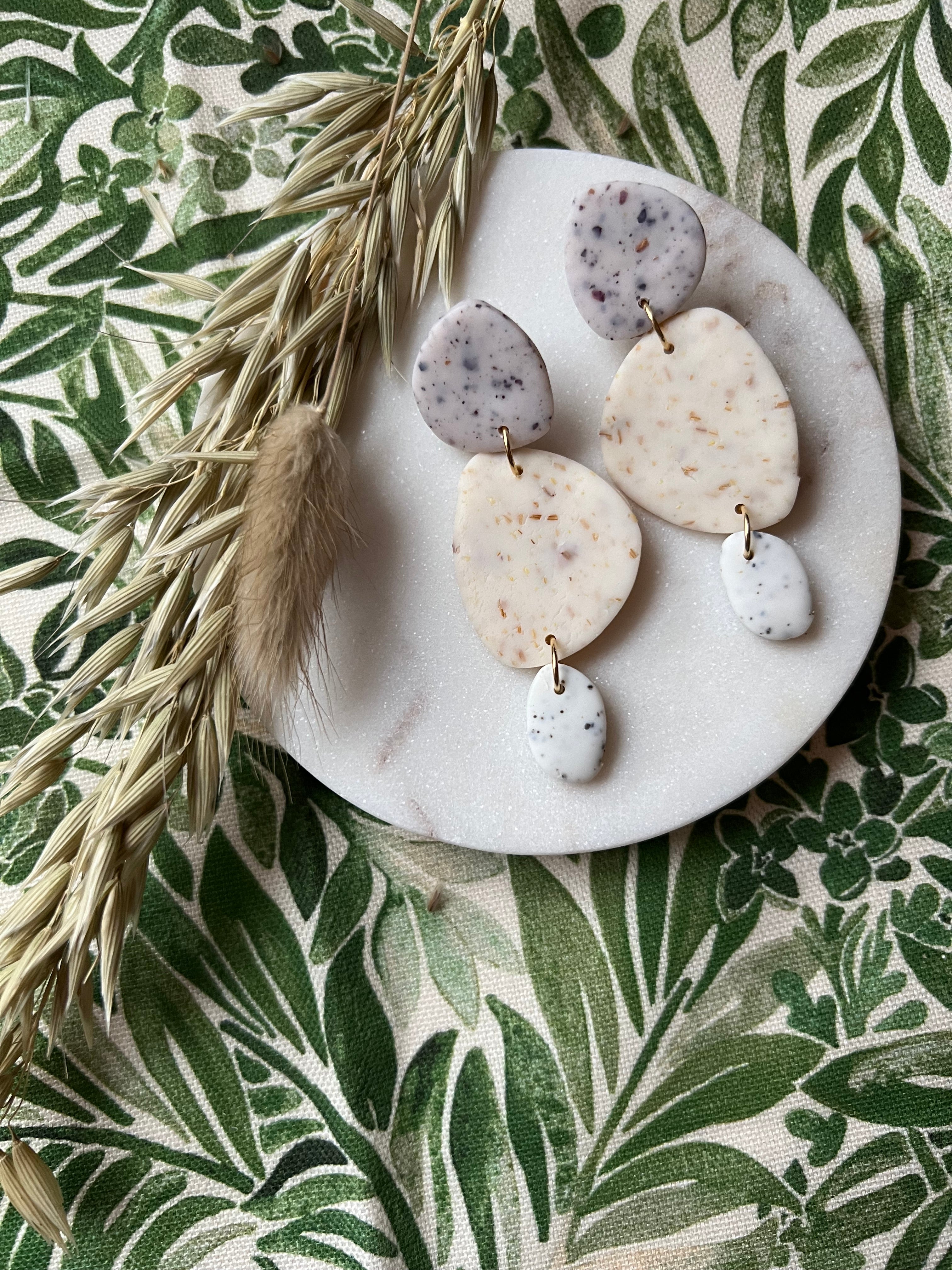 Botanical Sunflower, Rose & White Speckled Earrings