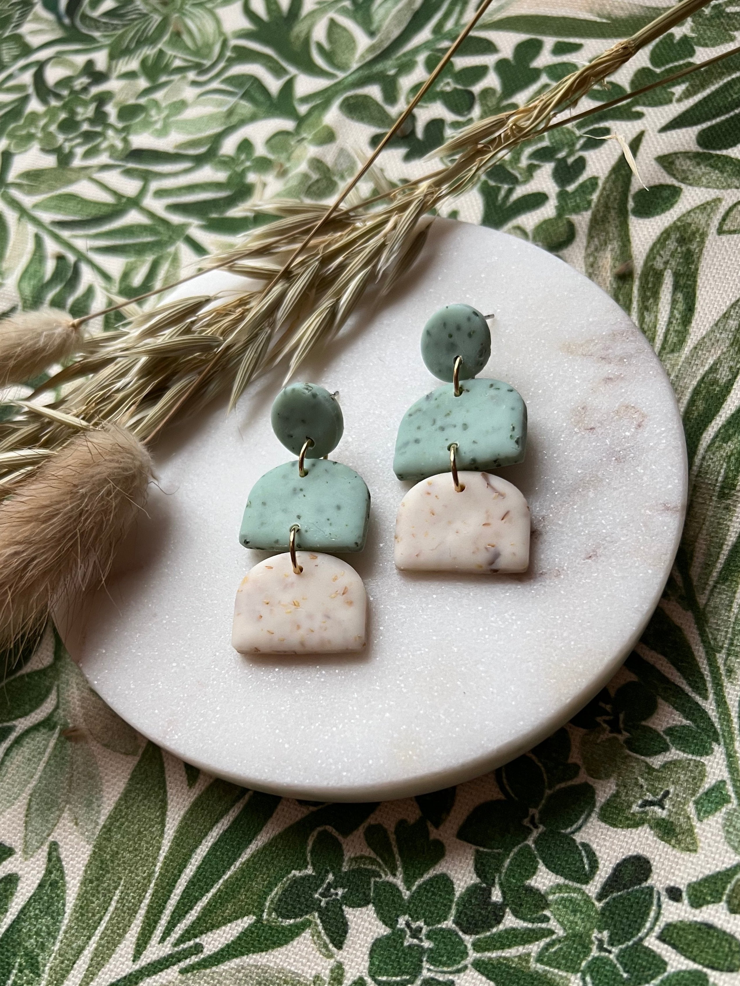 Botanical Sunflower & Eau De Nil Earrings