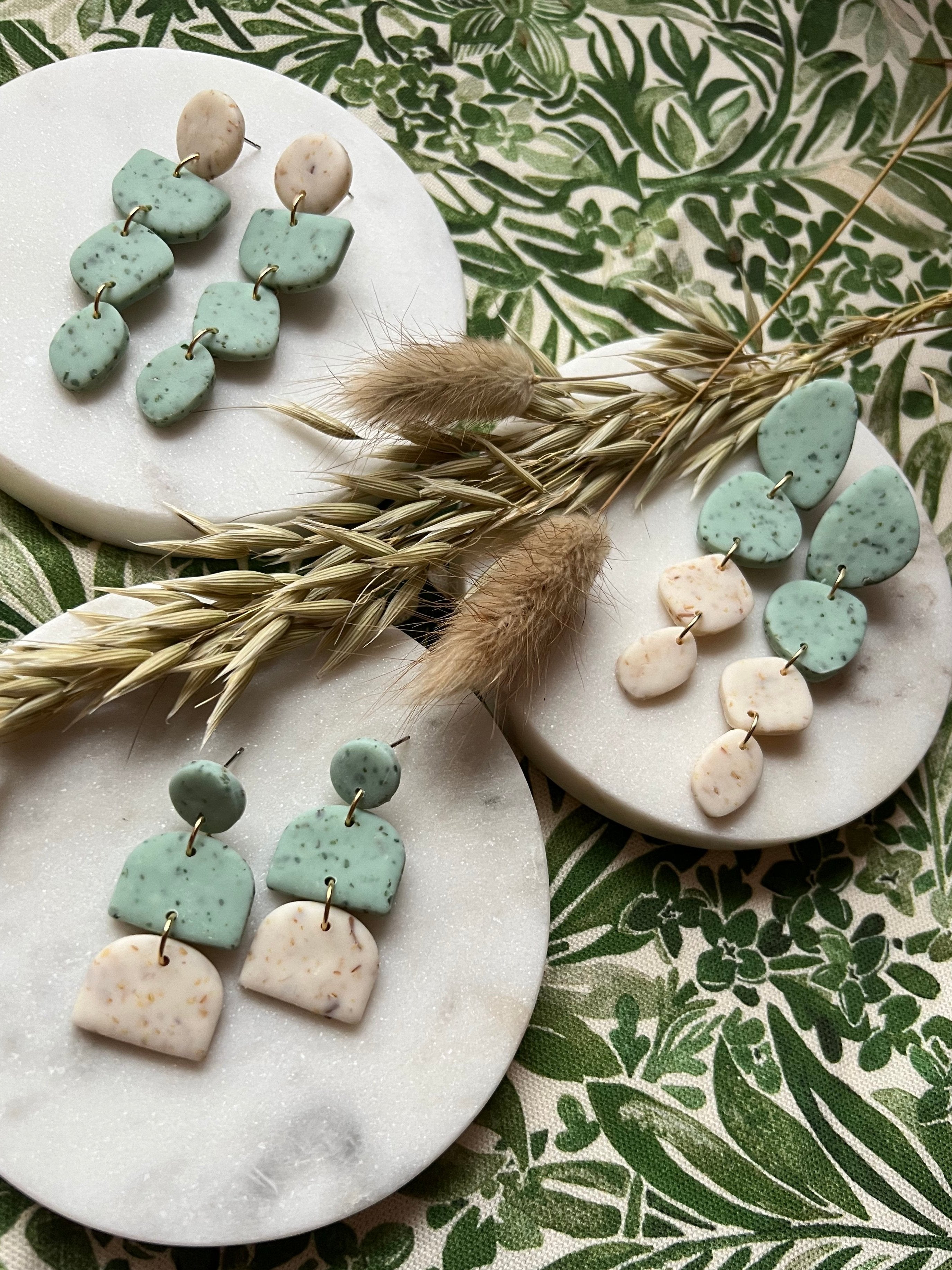 Botanical Sunflower & Eau De Nil Earrings