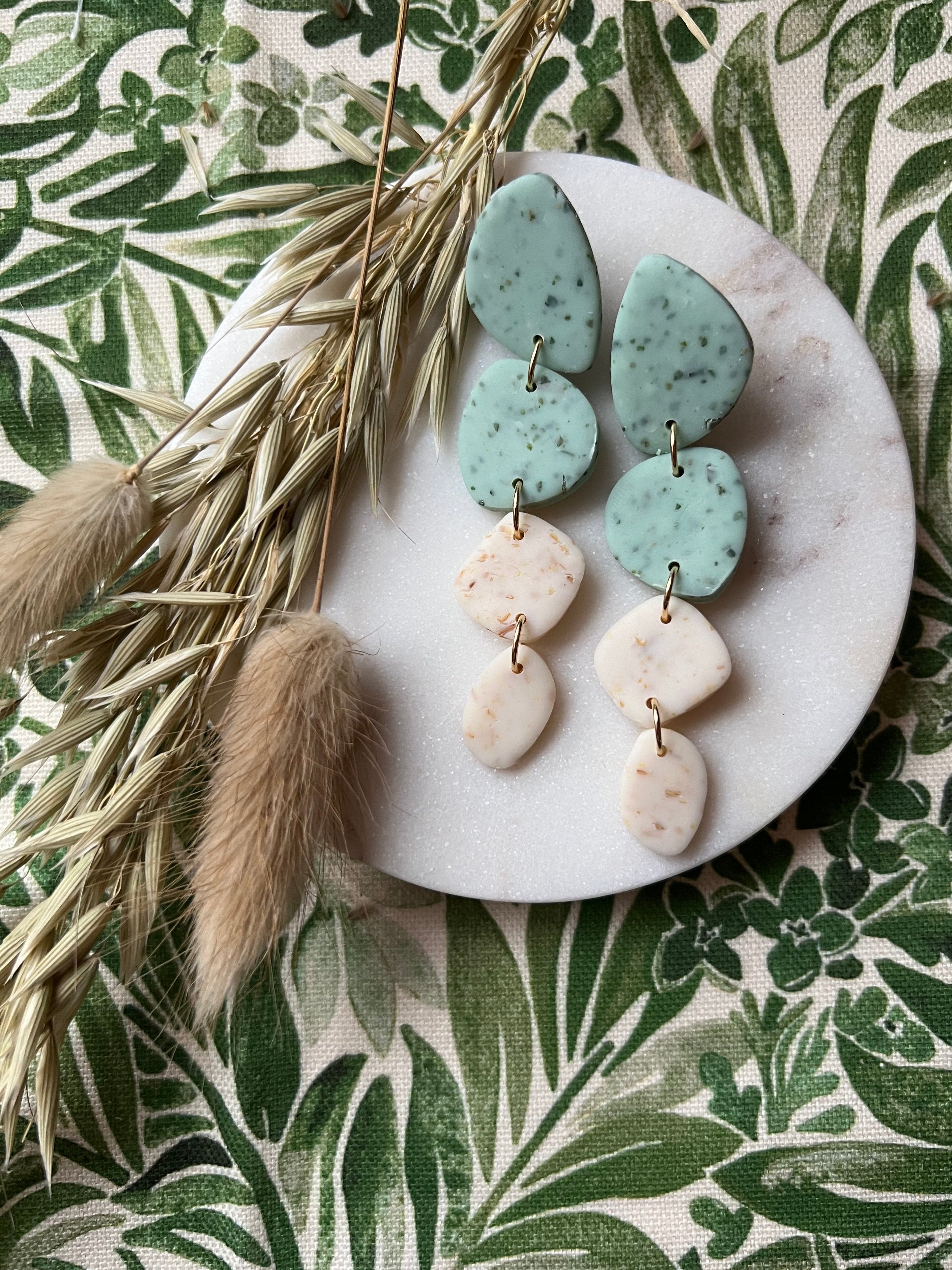 Eau De Nil & Botanical Sunflower Speckled Earrings