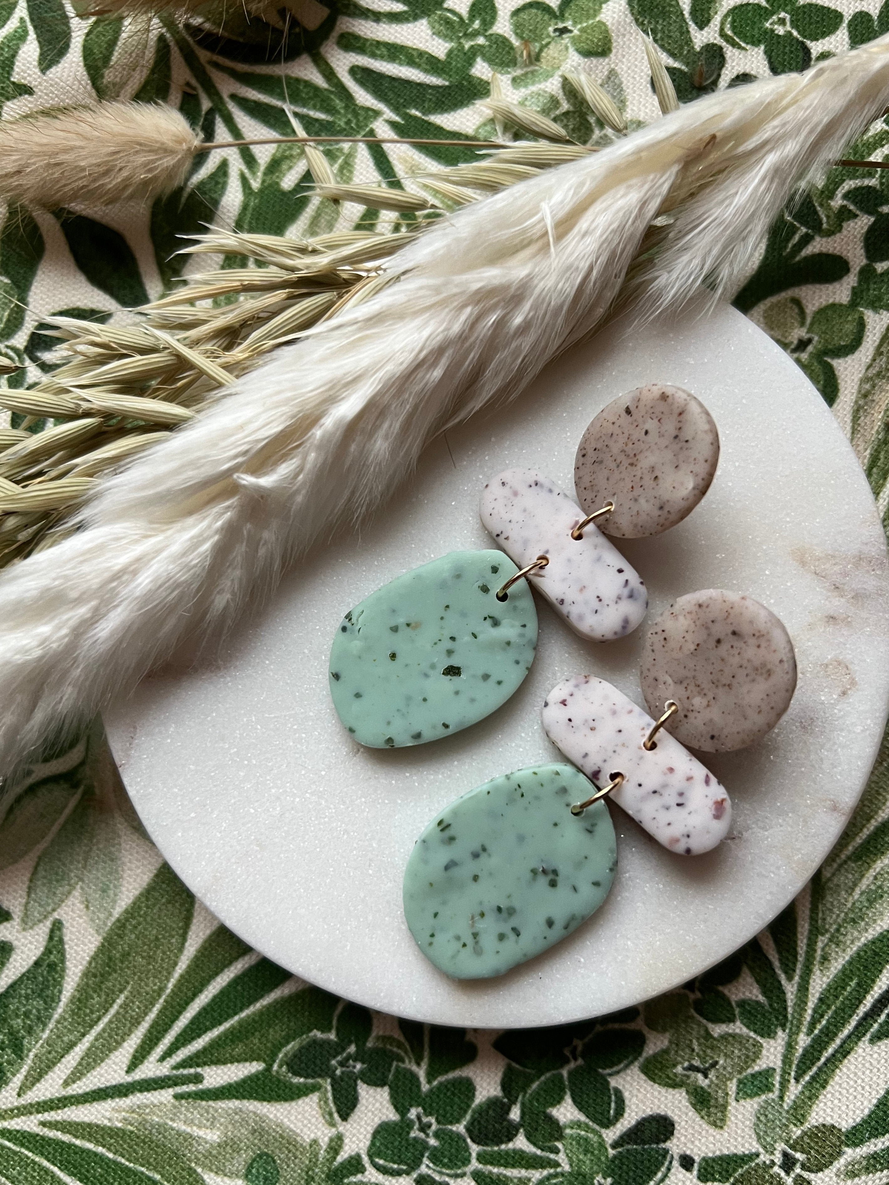 Stone, Rose & Eau De Nil Speckled Earrings